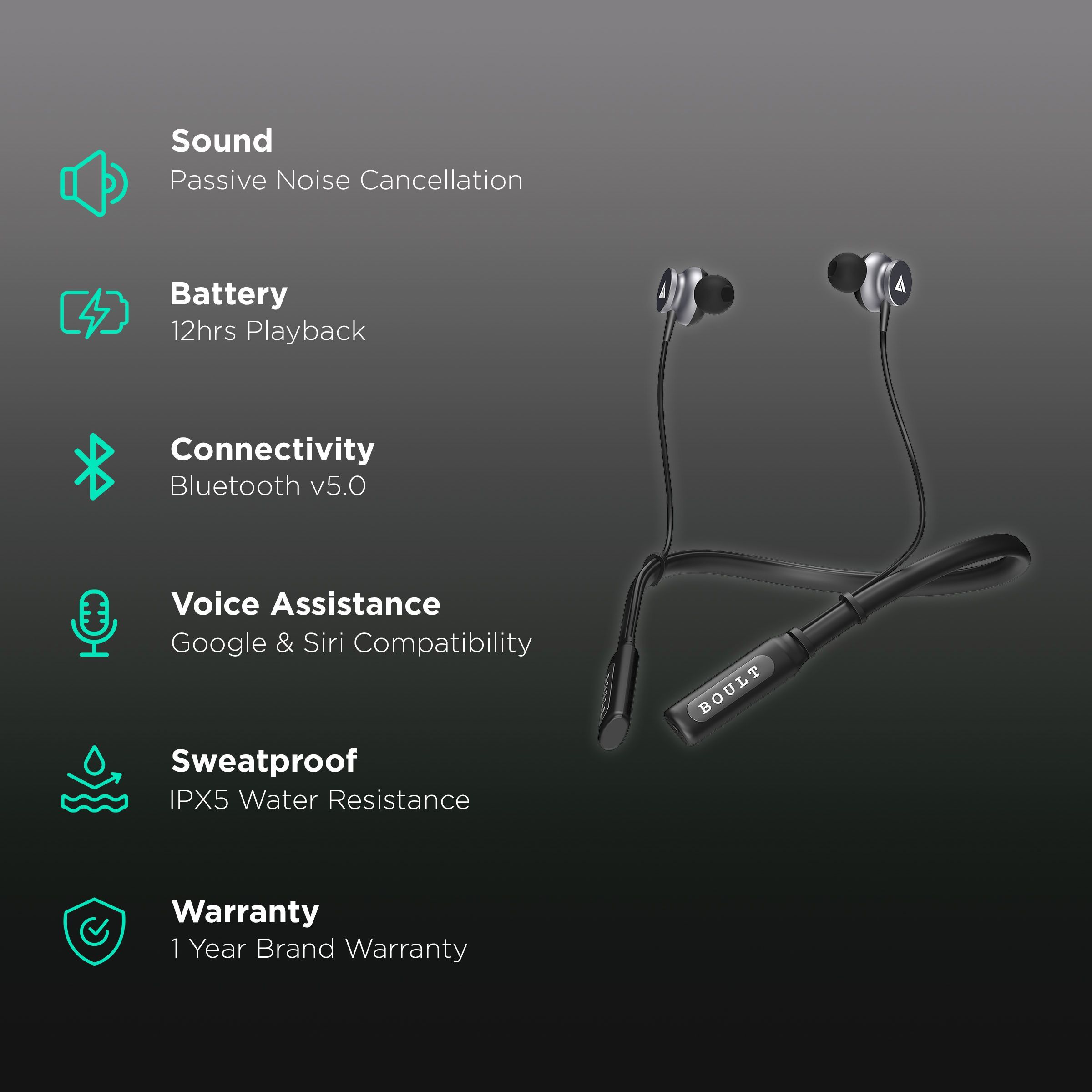 GOBOULT ProBass Curve BA-RD-Curve Neckband with Passive Noise Cancellation (IPX5 Water Resistant, Google & Siri Compatibility, Black)_2