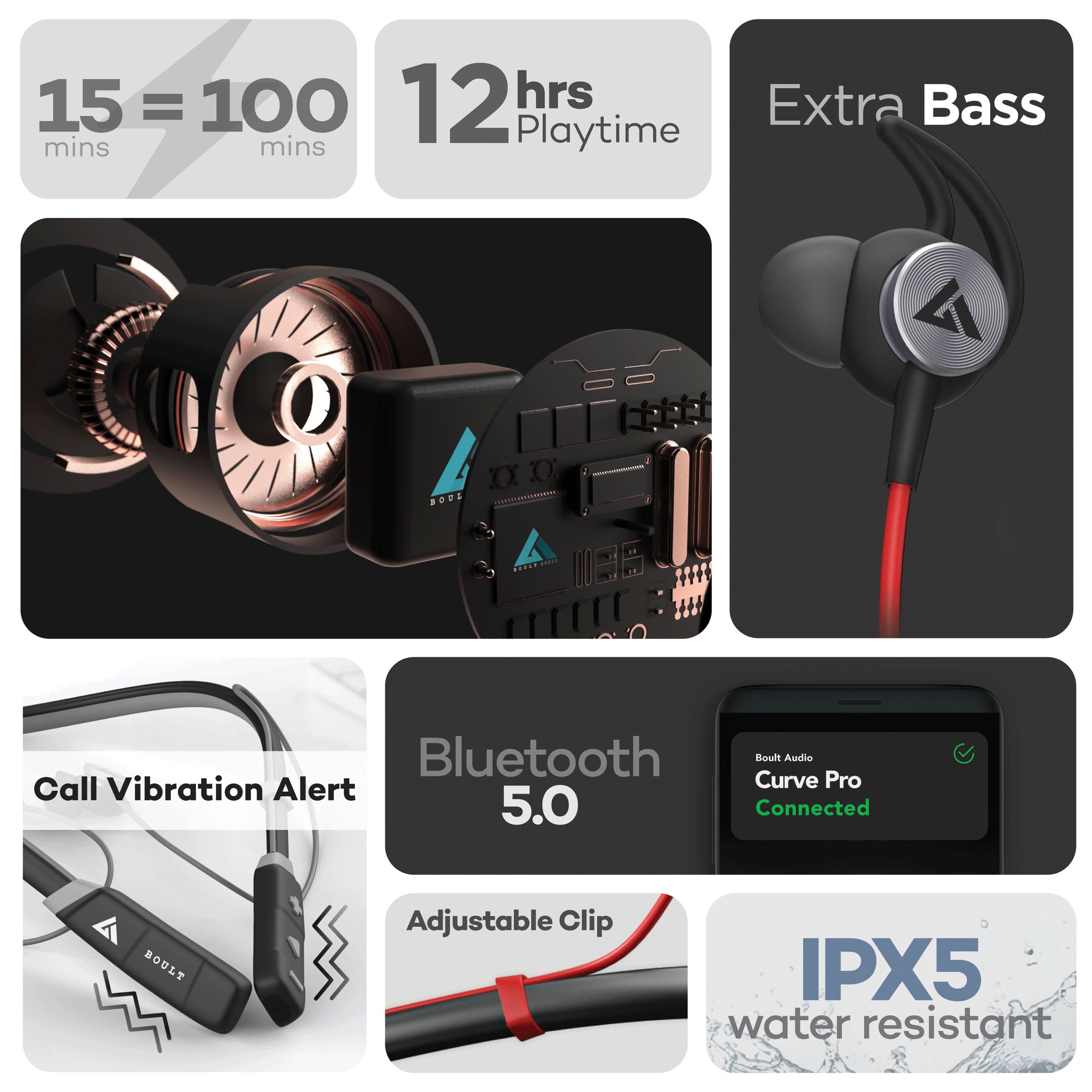 GOBOULT ProBass Curve Pro BA-RD-CurvePro Neckband with Noise Isolation (IPX5 Sweat & Water Resistant, Google & Siri Compatibility, Red)_7
