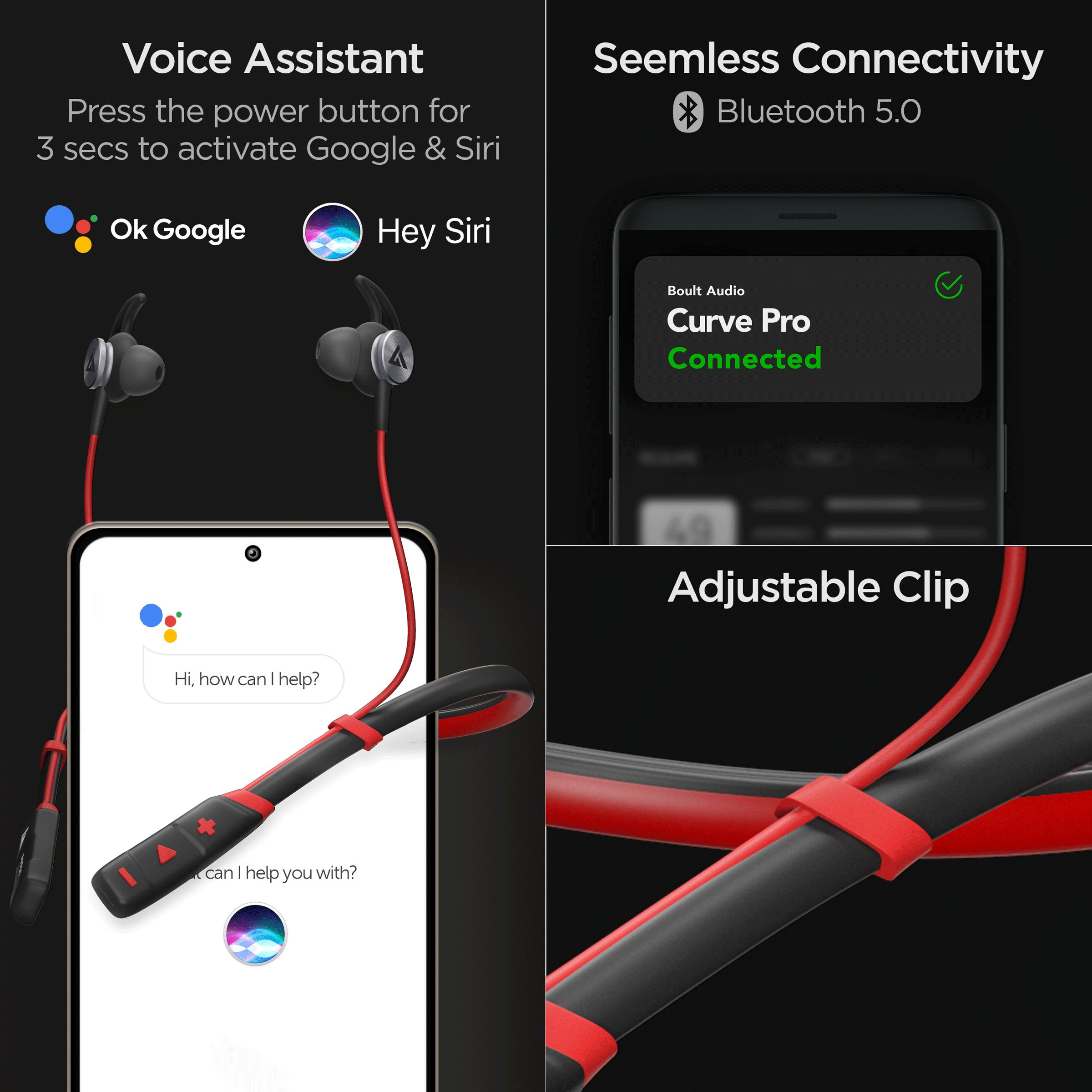 GOBOULT ProBass Curve Pro BA-RD-CurvePro Neckband with Noise Isolation (IPX5 Sweat & Water Resistant, Google & Siri Compatibility, Red)_8