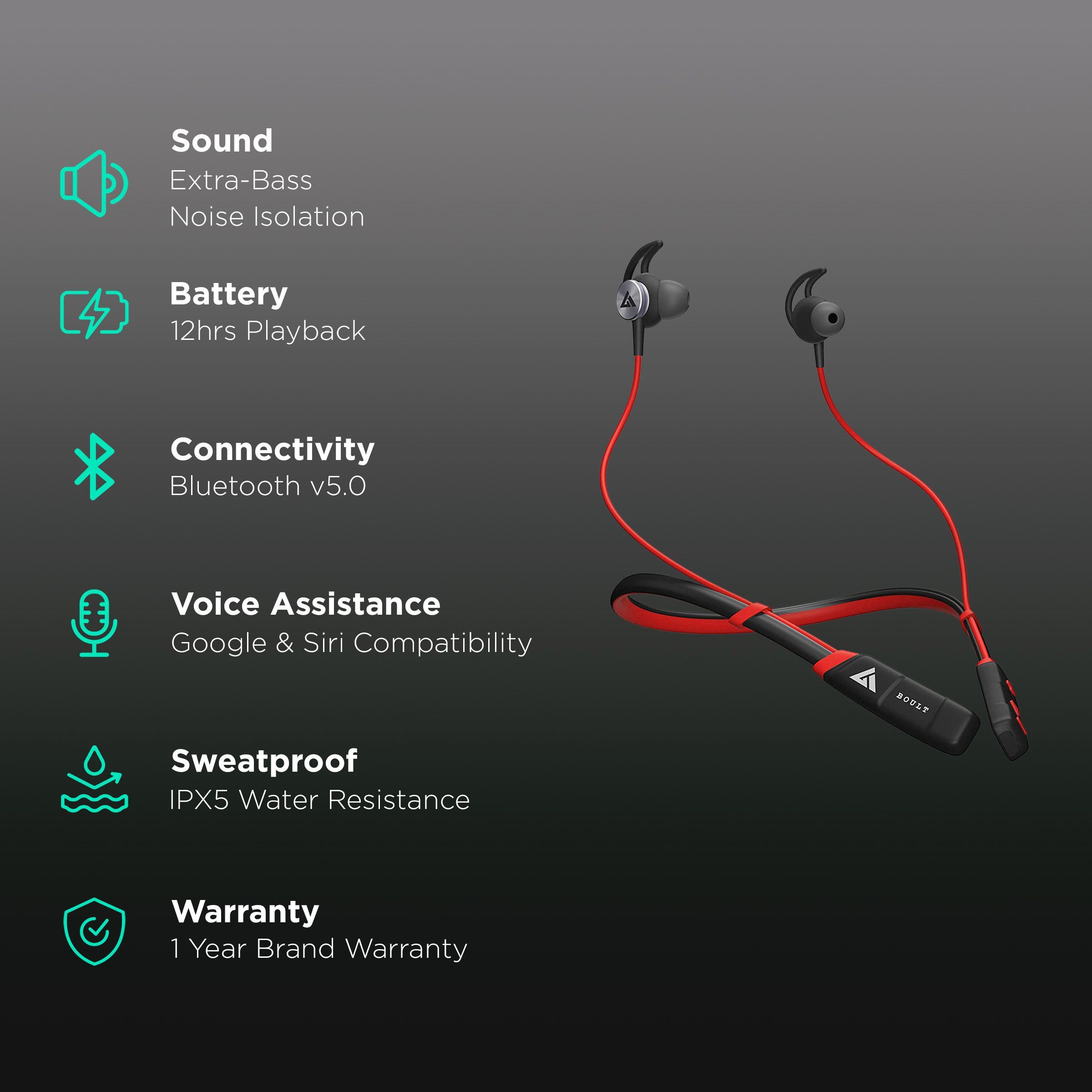 GOBOULT ProBass Curve Pro BA-RD-CurvePro Neckband with Noise Isolation (IPX5 Sweat & Water Resistant, Google & Siri Compatibility, Red)_2