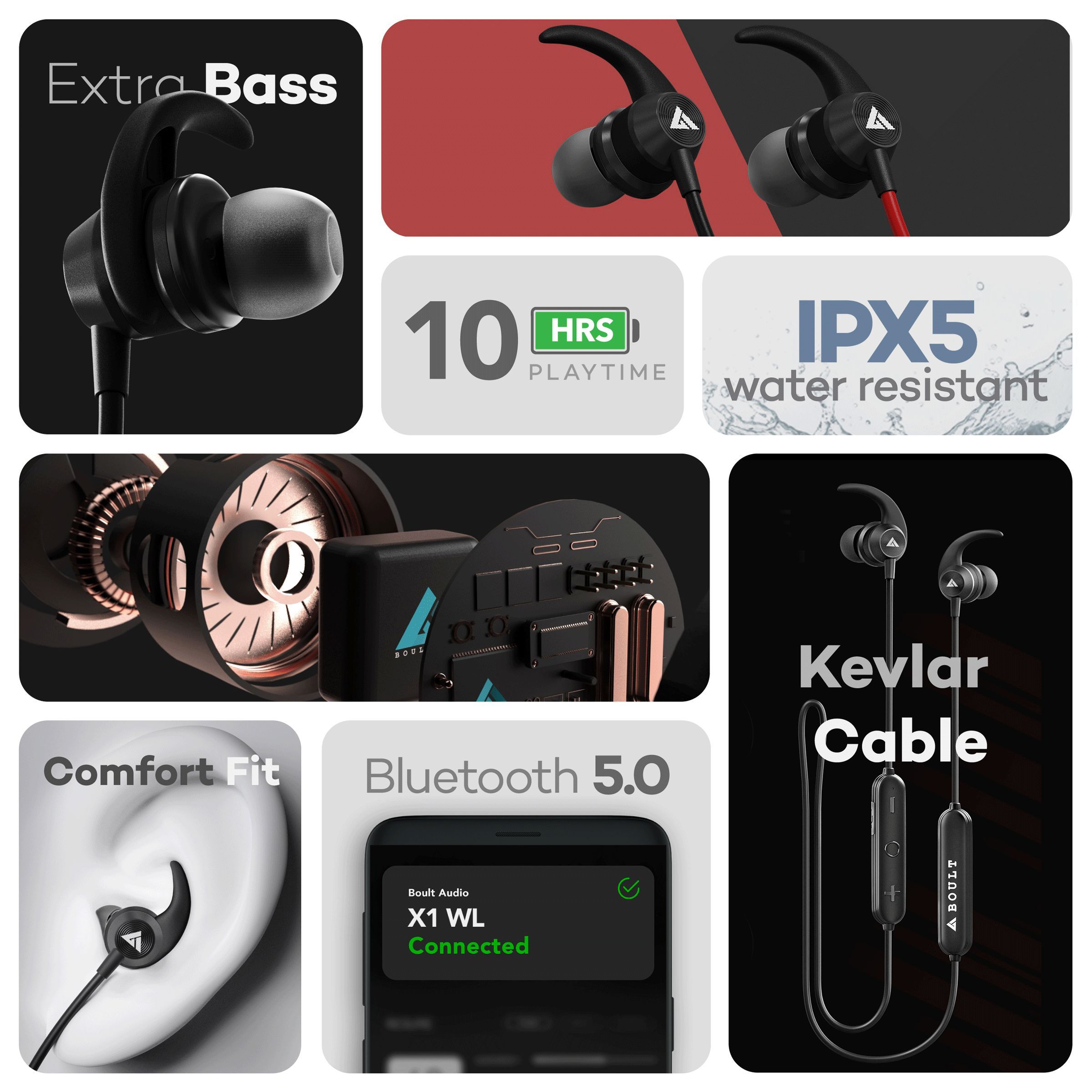 GOBOULT Probass X1-WL BA-RD-X1-WL Neckband with Noise Isolation (IPX5 Sweat & Water Resistant, Google & Siri Compatibility, Black)_8