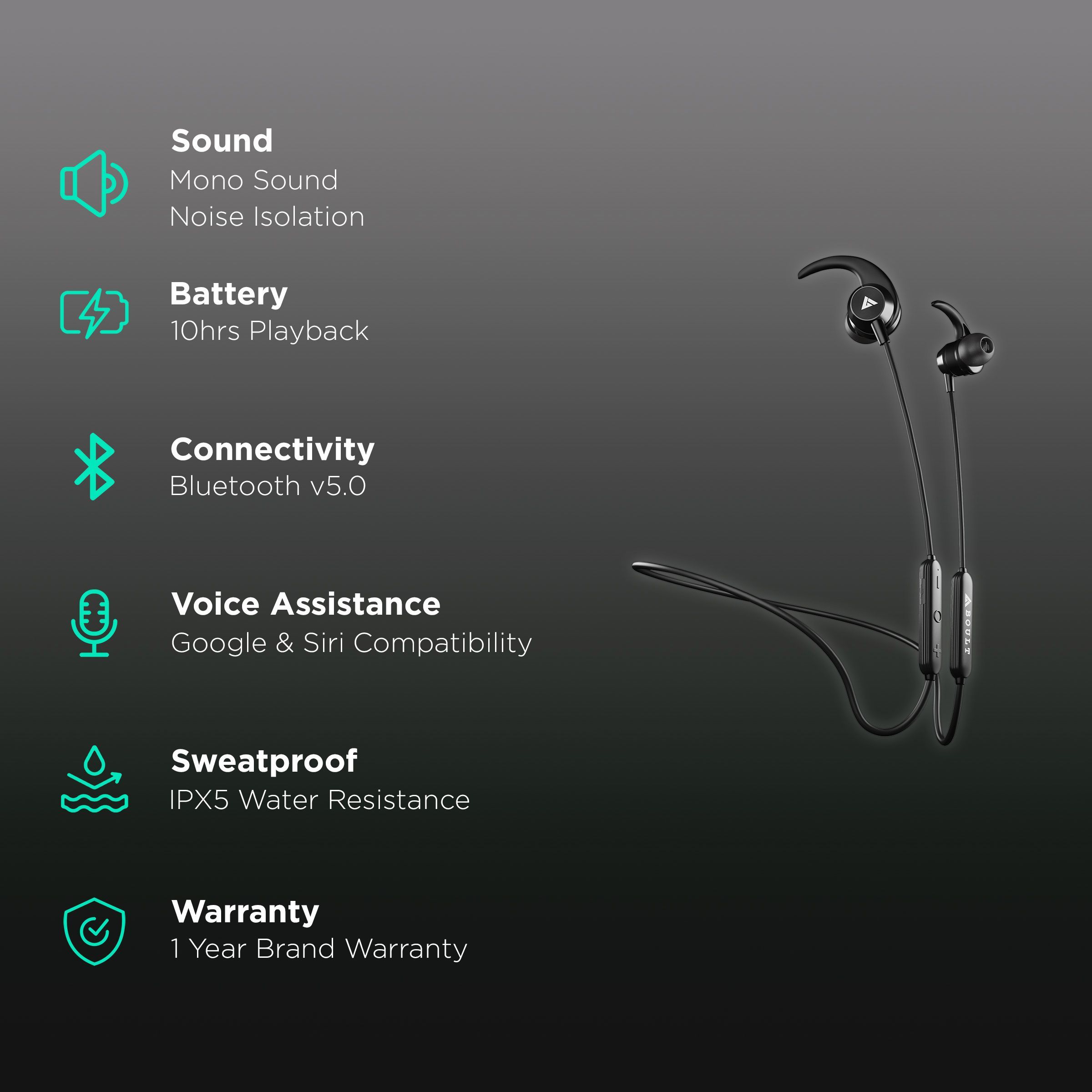 GOBOULT Probass X1-WL BA-RD-X1-WL Neckband with Noise Isolation (IPX5 Sweat & Water Resistant, Google & Siri Compatibility, Black)_2