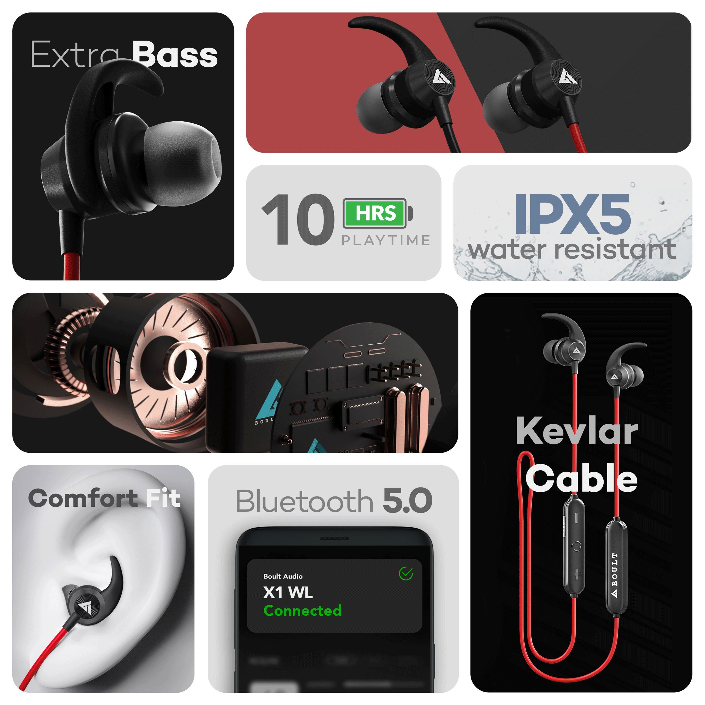 GOBOULT Probass X1-WL BA-RD-X1-WL Neckband with Noise Isolation (IPX5 Sweat & Water Resistant, Google & Siri Compatibility, Red)_8