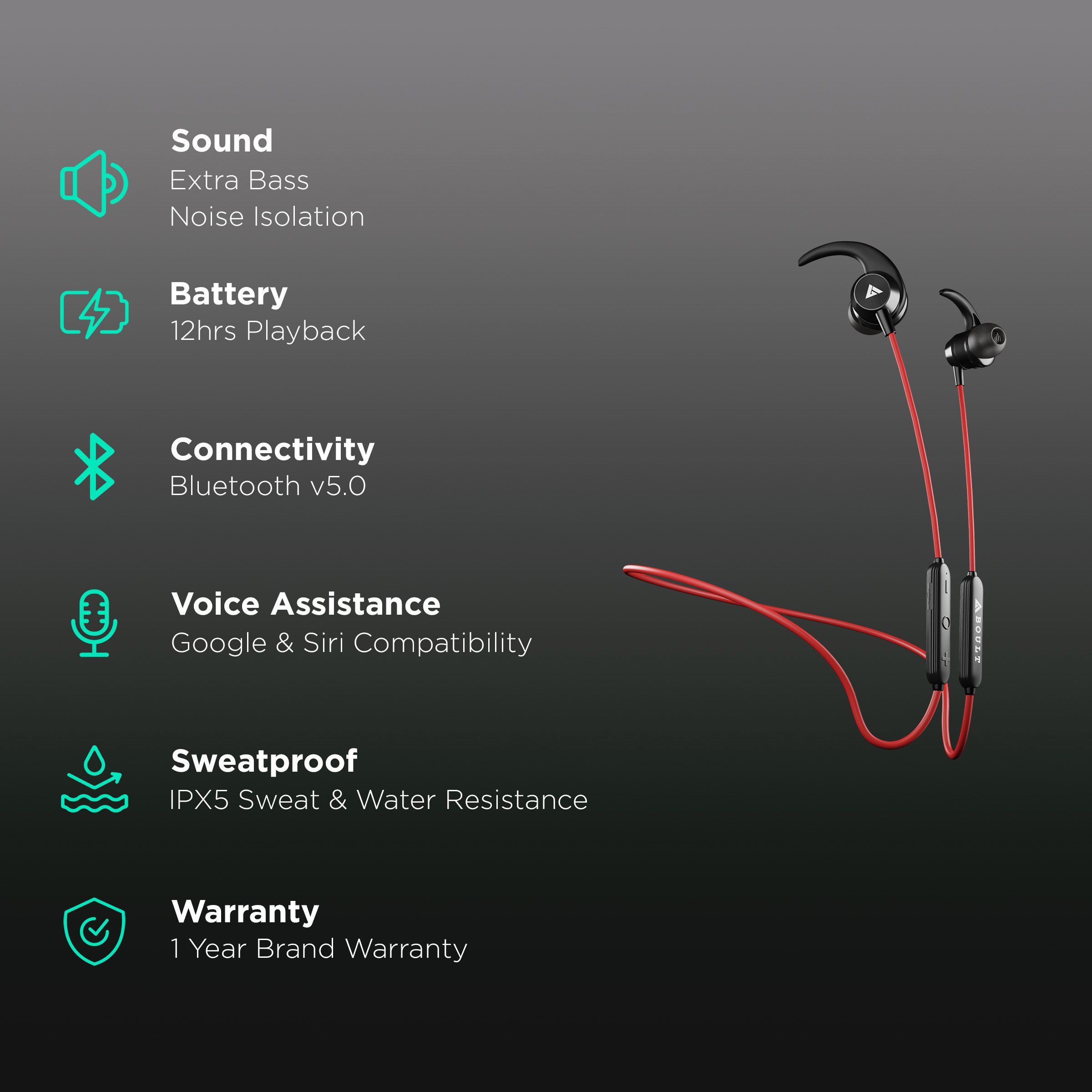 GOBOULT Probass X1-WL BA-RD-X1-WL Neckband with Noise Isolation (IPX5 Sweat & Water Resistant, Google & Siri Compatibility, Red)_2