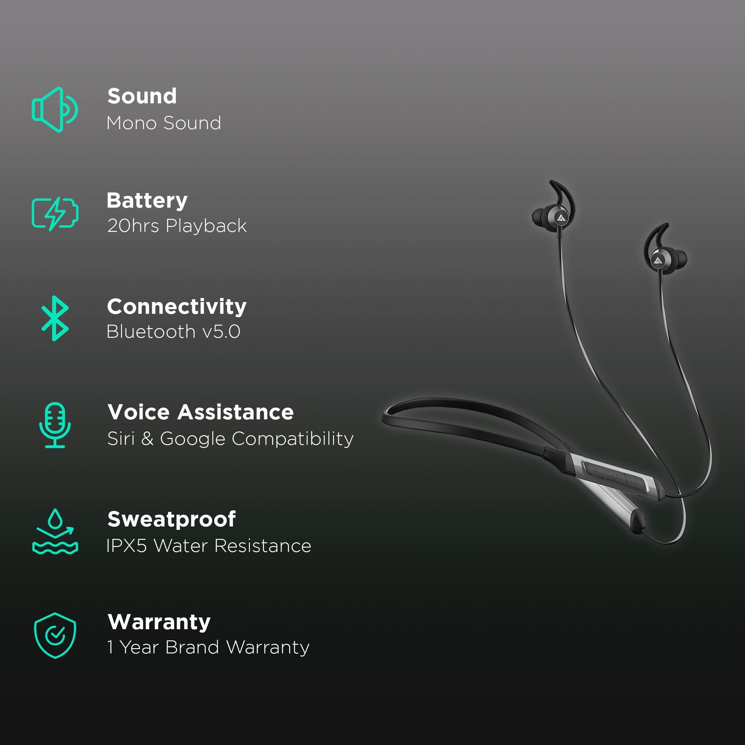 GOBOULT Probass X-Charge BA-RD-XCharge Neckband (IPX5 Water Resistant, 20 Hours Playtime, Black)_2