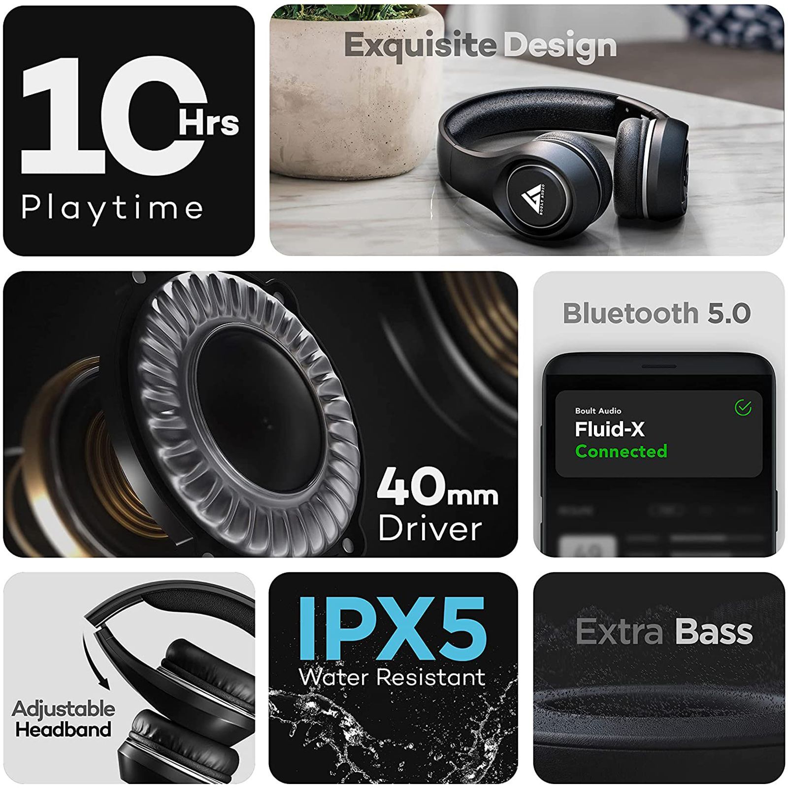 GOBOULT ProBass FluidX BA-RD-FluidX On-Ear Wireless Headphones with Mic (Voice Assistant, Black)_5