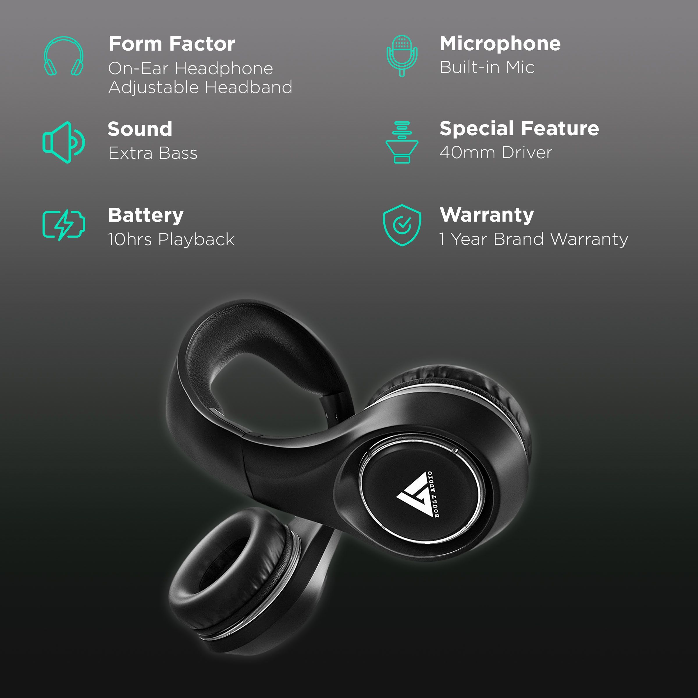 GOBOULT ProBass FluidX BA-RD-FluidX On-Ear Wireless Headphones with Mic (Voice Assistant, Black)_2