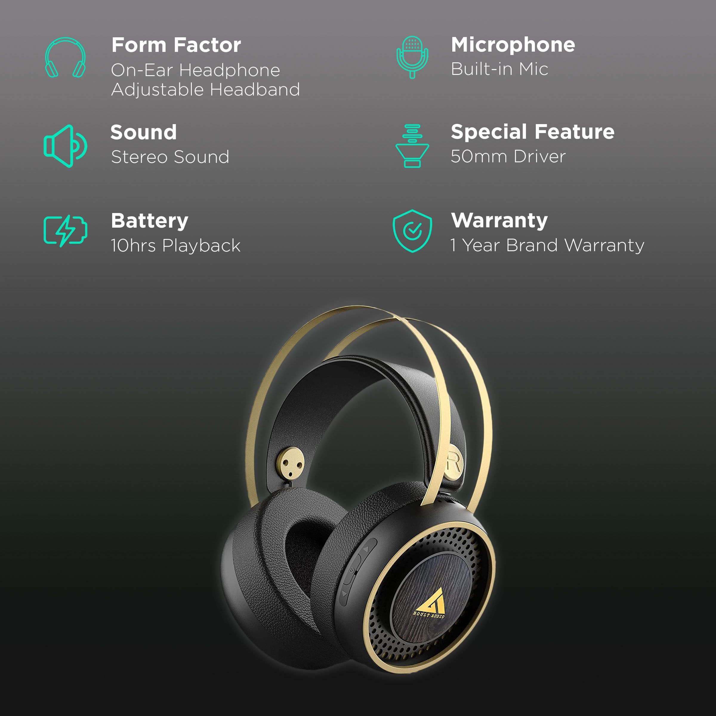 GOBOULT ProBass Ranger BA-RD-Ranger On-Ear Wireless Headphones with Mic (Voice Assistant, Black)_2