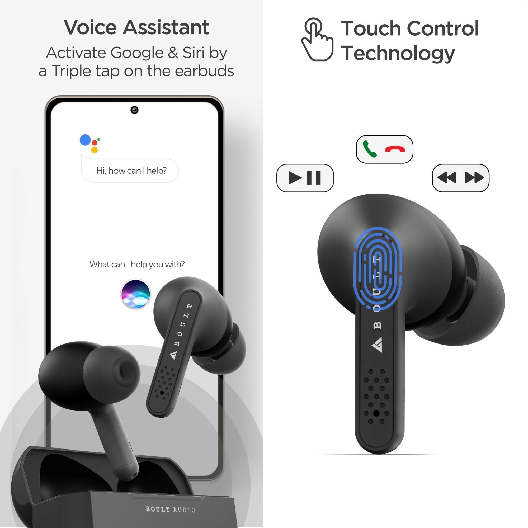 GOBOULT AirBass GearPods BA-RD-GearPods In-Ear Truly Wireless Earbuds With Mic (Bluetooth 5.0, Touch Control, Black)_8