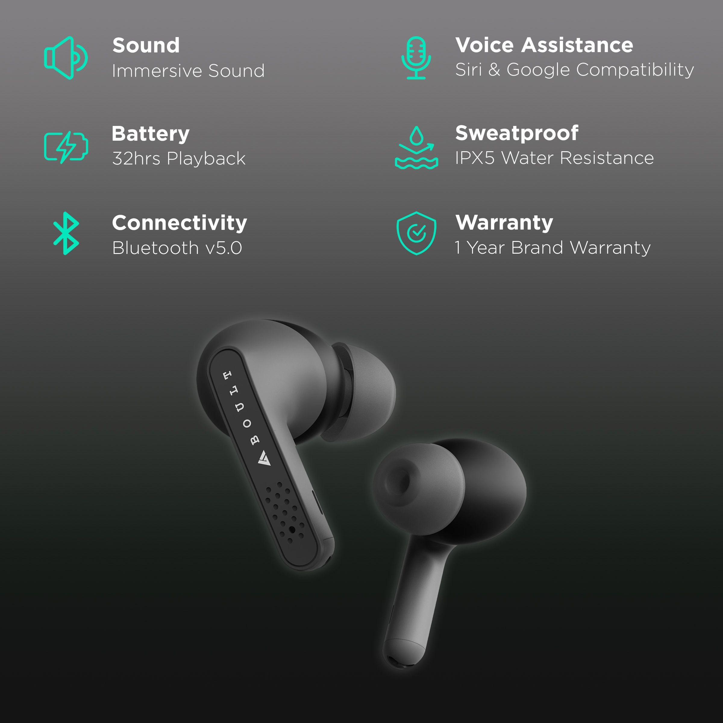 GOBOULT AirBass GearPods BA-RD-GearPods In-Ear Truly Wireless Earbuds With Mic (Bluetooth 5.0, Touch Control, Black)_2