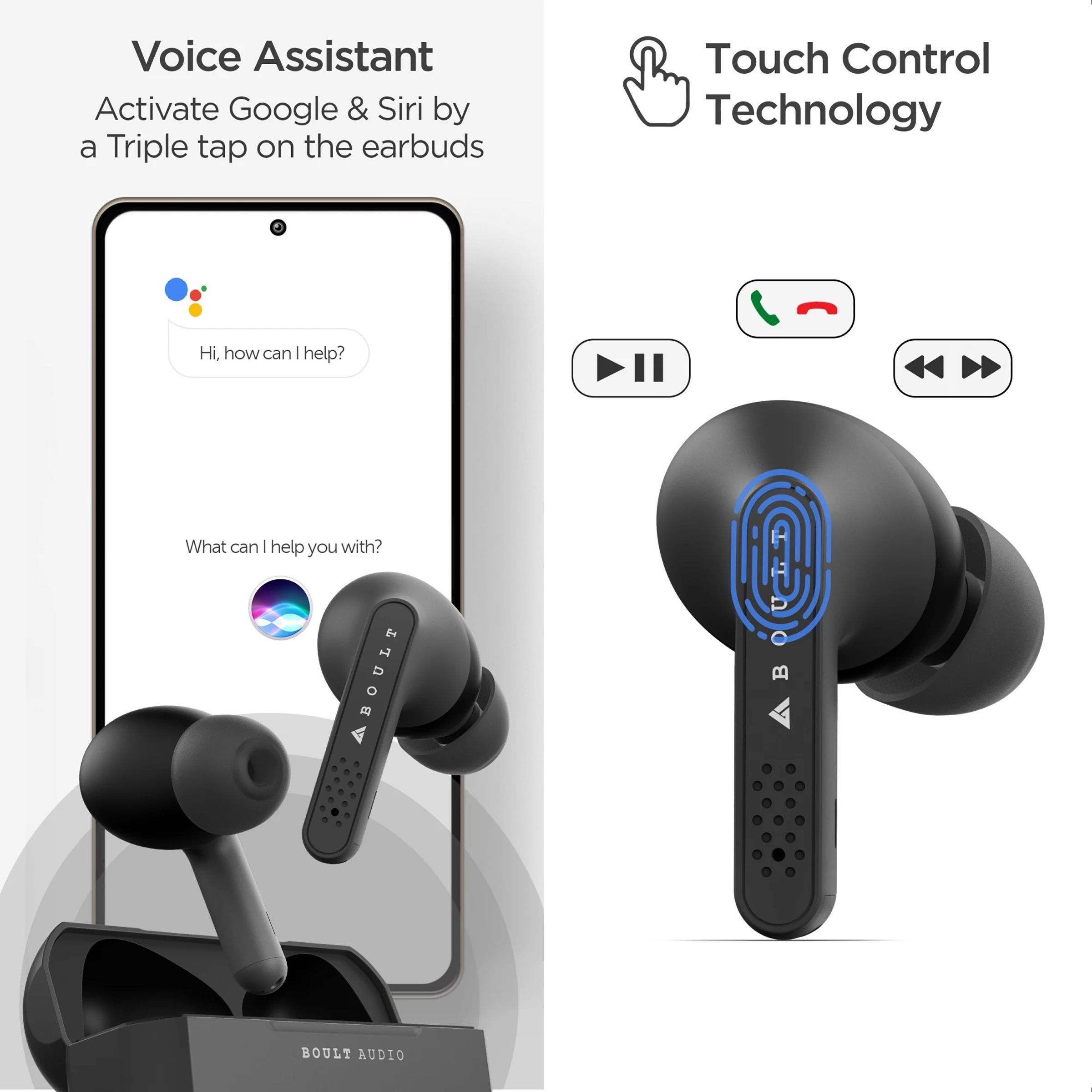 GOBOULT AirBass GearPods BA-RD-GearPods In-Ear Truly Wireless Earbuds With Mic (Bluetooth 5.0, Touch Control, Black)_4