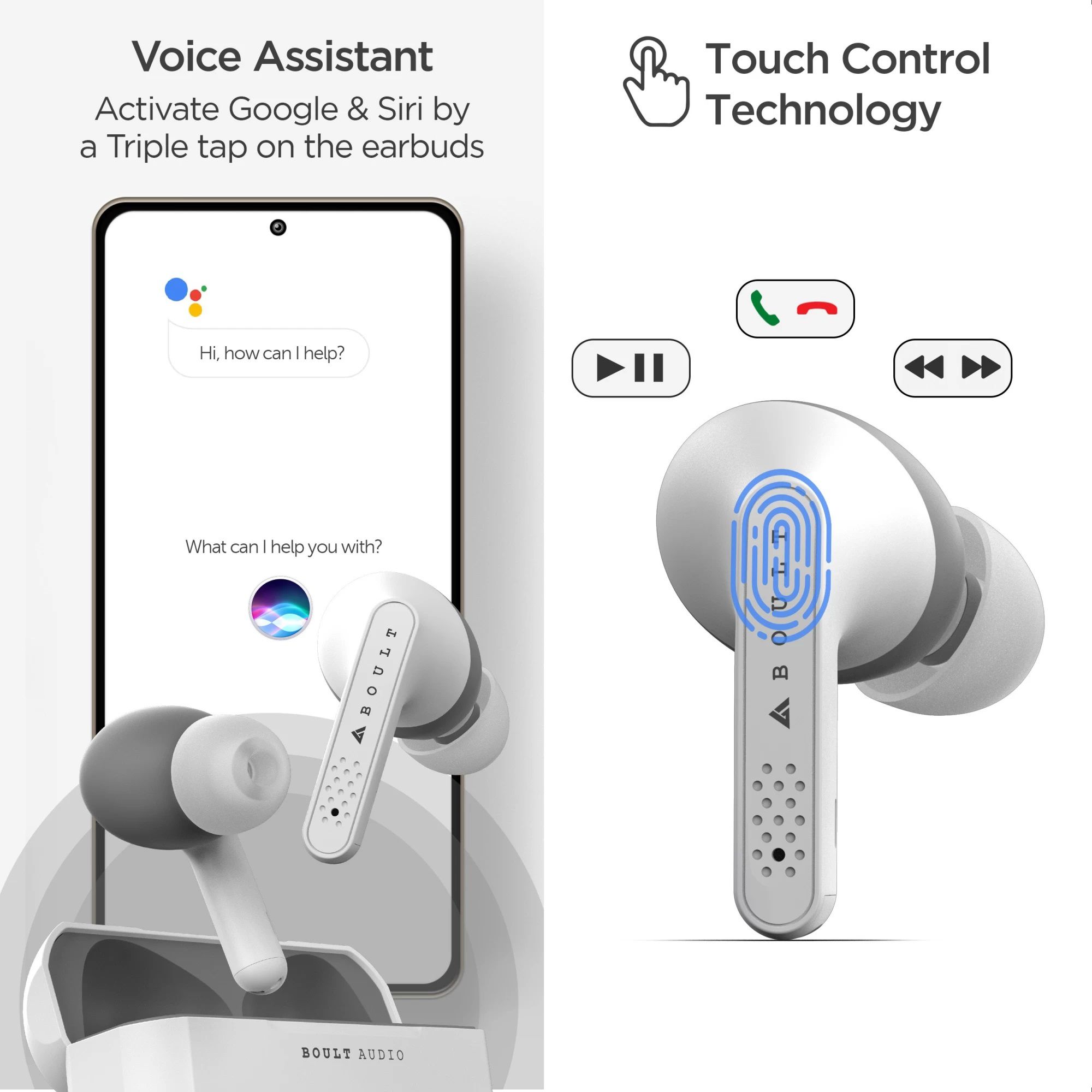 GOBOULT AirBass GearPods BA-RD-GearPods In-Ear Truly Wireless Earbuds With Mic (Bluetooth 5.0, Touch Control, White)_8