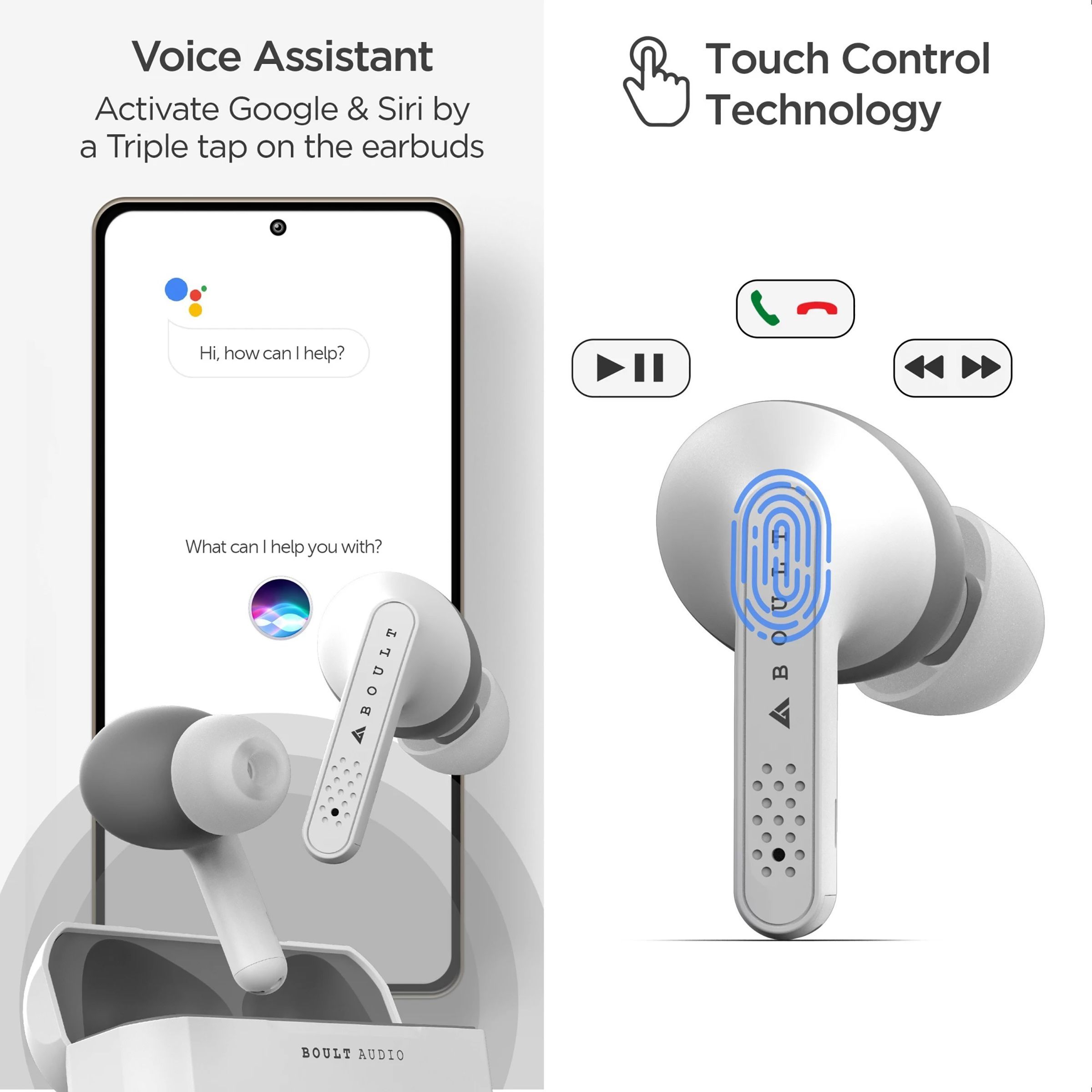 GOBOULT AirBass GearPods BA-RD-GearPods In-Ear Truly Wireless Earbuds With Mic (Bluetooth 5.0, Touch Control, White)_4