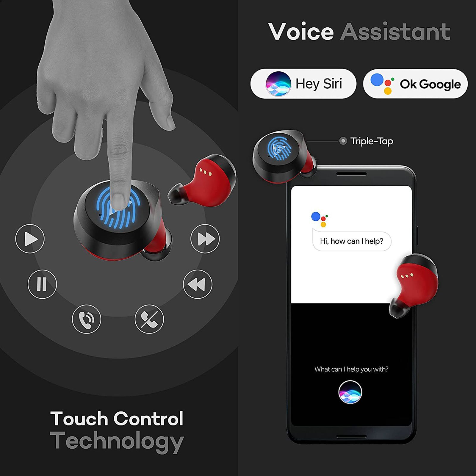 GOBOULT AirBass Truebuds BA-RD-Truebuds In-Ear Truly Wireless Earbuds With Mic (Bluetooth 5.0, Touch Control, Red)_4