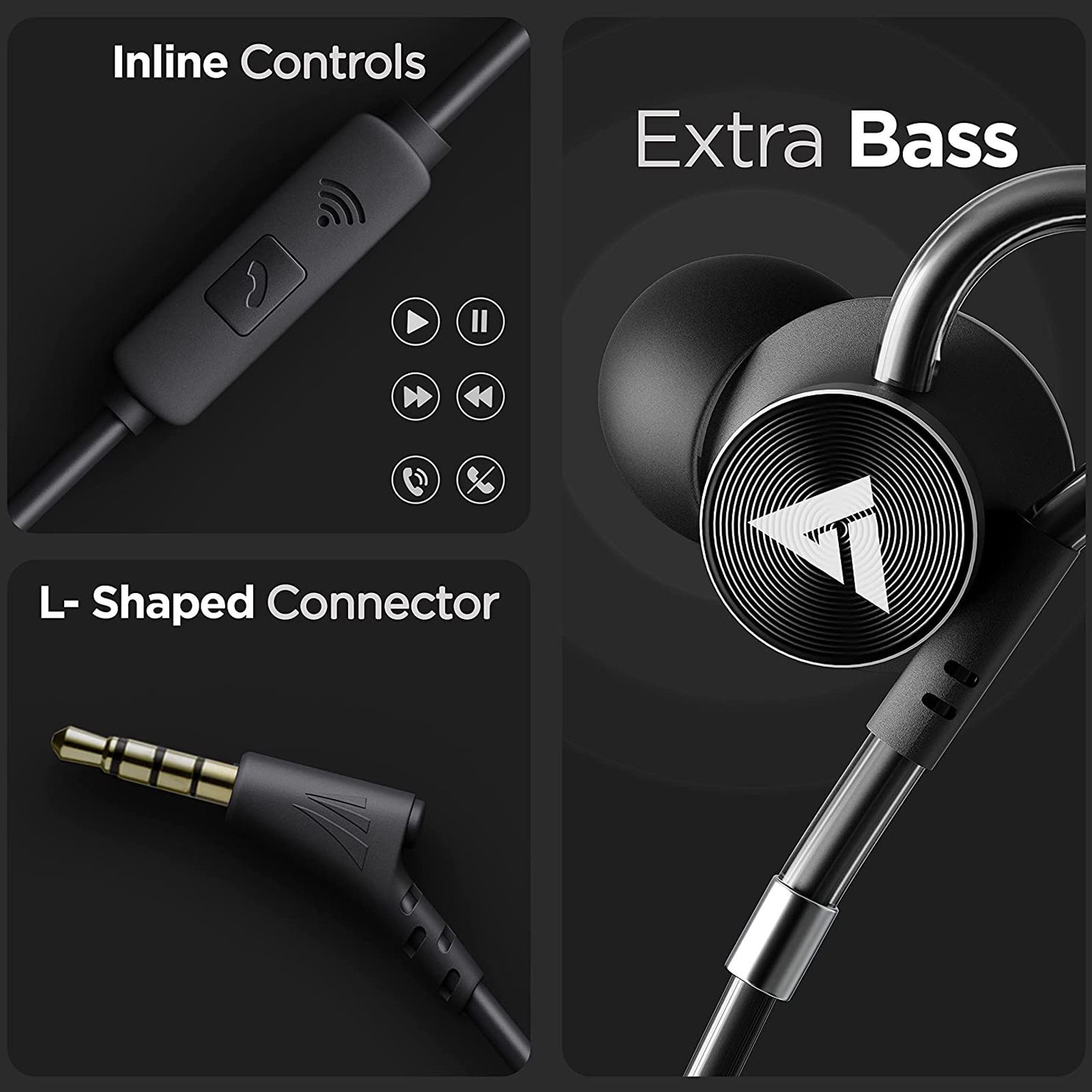 GOBOULT BassBuds Loop BA-RD-Loop In-Ear Wired  Earphone with Mic (Deep Bass, Black)_6