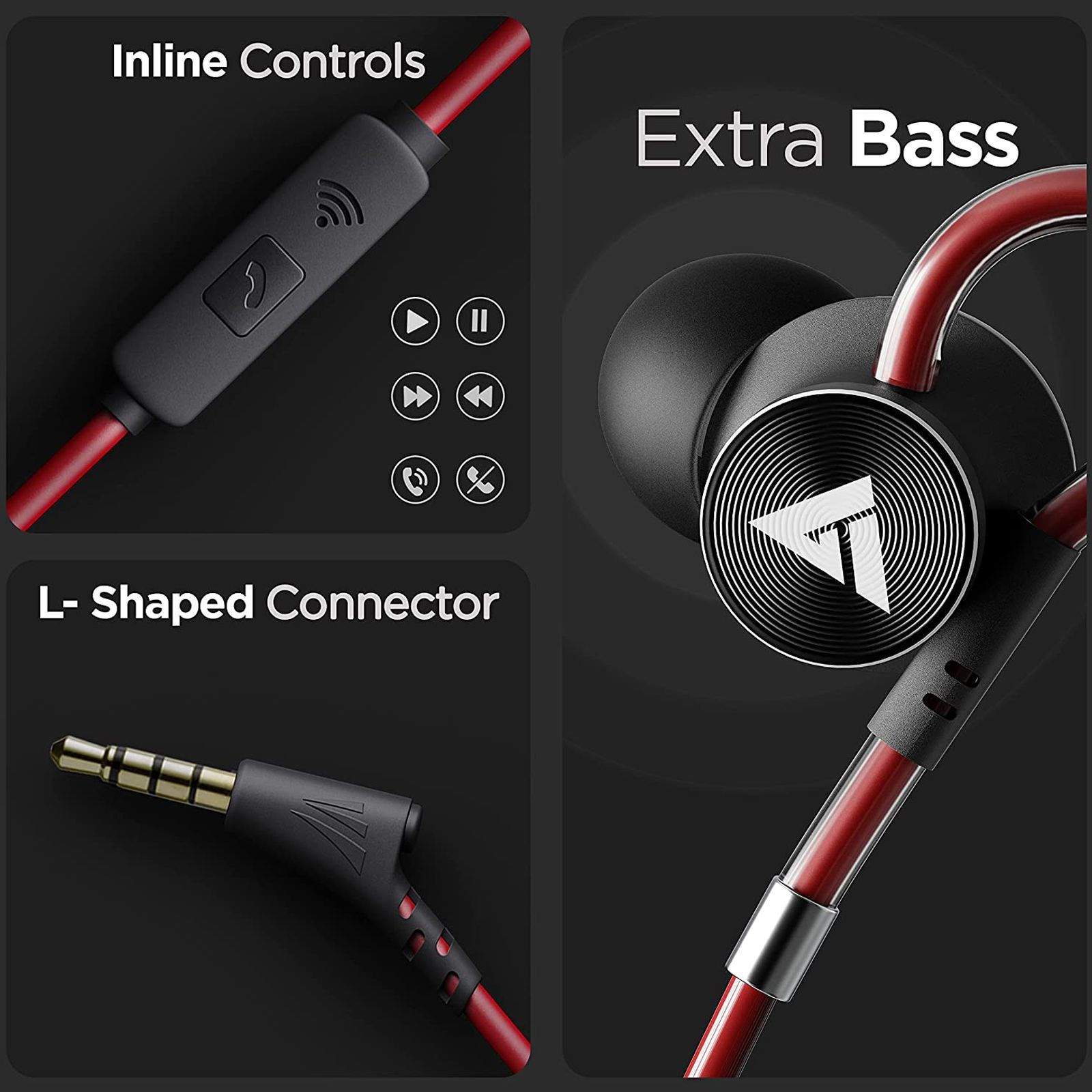 GOBOULT BassBuds Loop BA-RD-Loop In-Ear Wired Earphone with Mic (Deep Bass, Red) GOBOULT BassBuds Loop BA-RD-Loop In-Ear Wired Earphone with Mic (Deep Bass, Red)_6