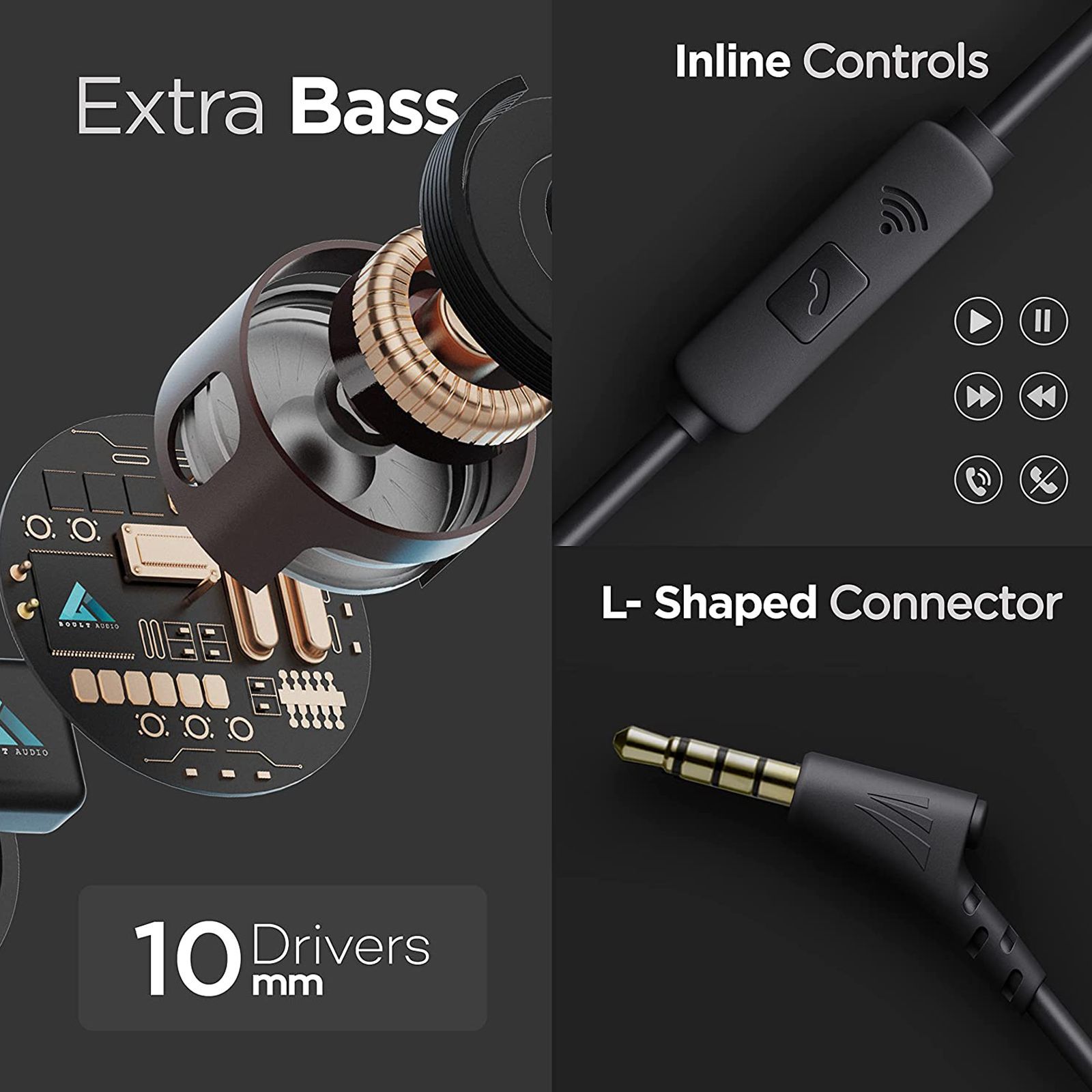 GOBOULT Bassbuds X1 BA-RD-X1 In-Ear Wired  Earphone with Mic (Extra Bass, Black)_6