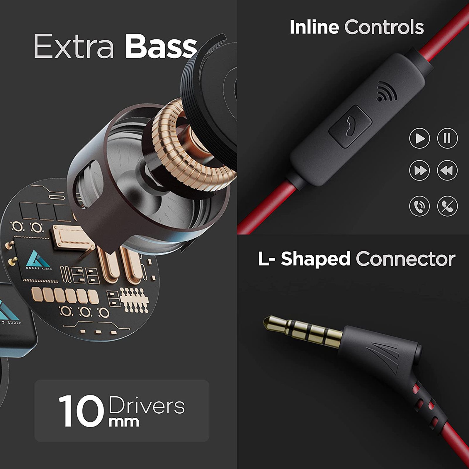 GOBOULT Bassbuds X1 BA-RD-X1 In-Ear Wired  Earphone with Mic (Extra Bass, Red)_6