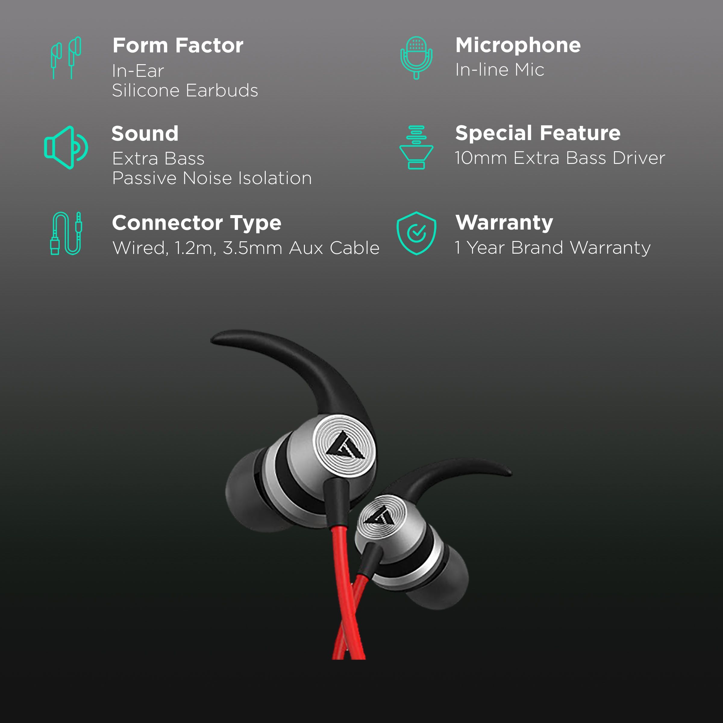 GOBOULT Bassbuds X1 BA-RD-X1 In-Ear Wired  Earphone with Mic (Extra Bass, Red)_2