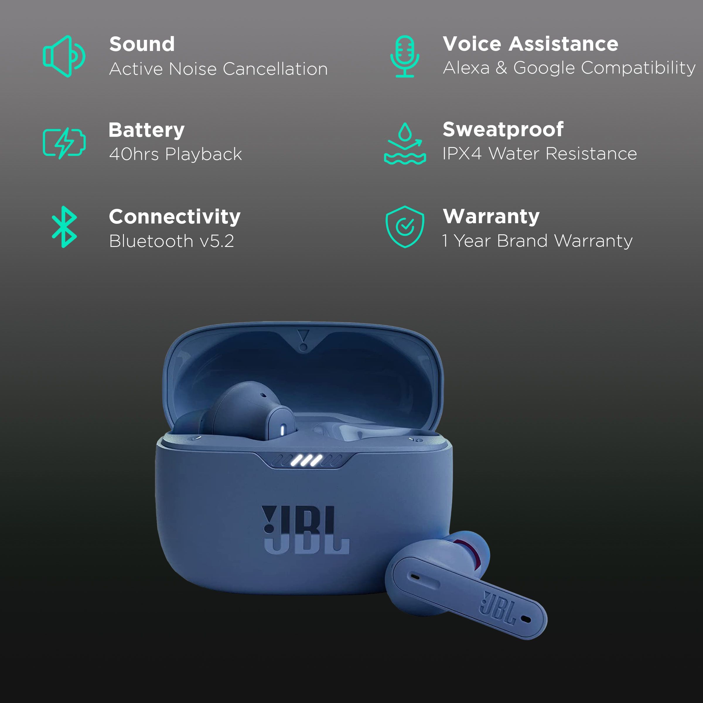 JBL Tune 230NC JBLT230NCTWSBLU TWS Earbuds with Active Noise Cancellation (IPX4 Sweat & Water Resistant, 40 Hours Playback, Blue)_2
