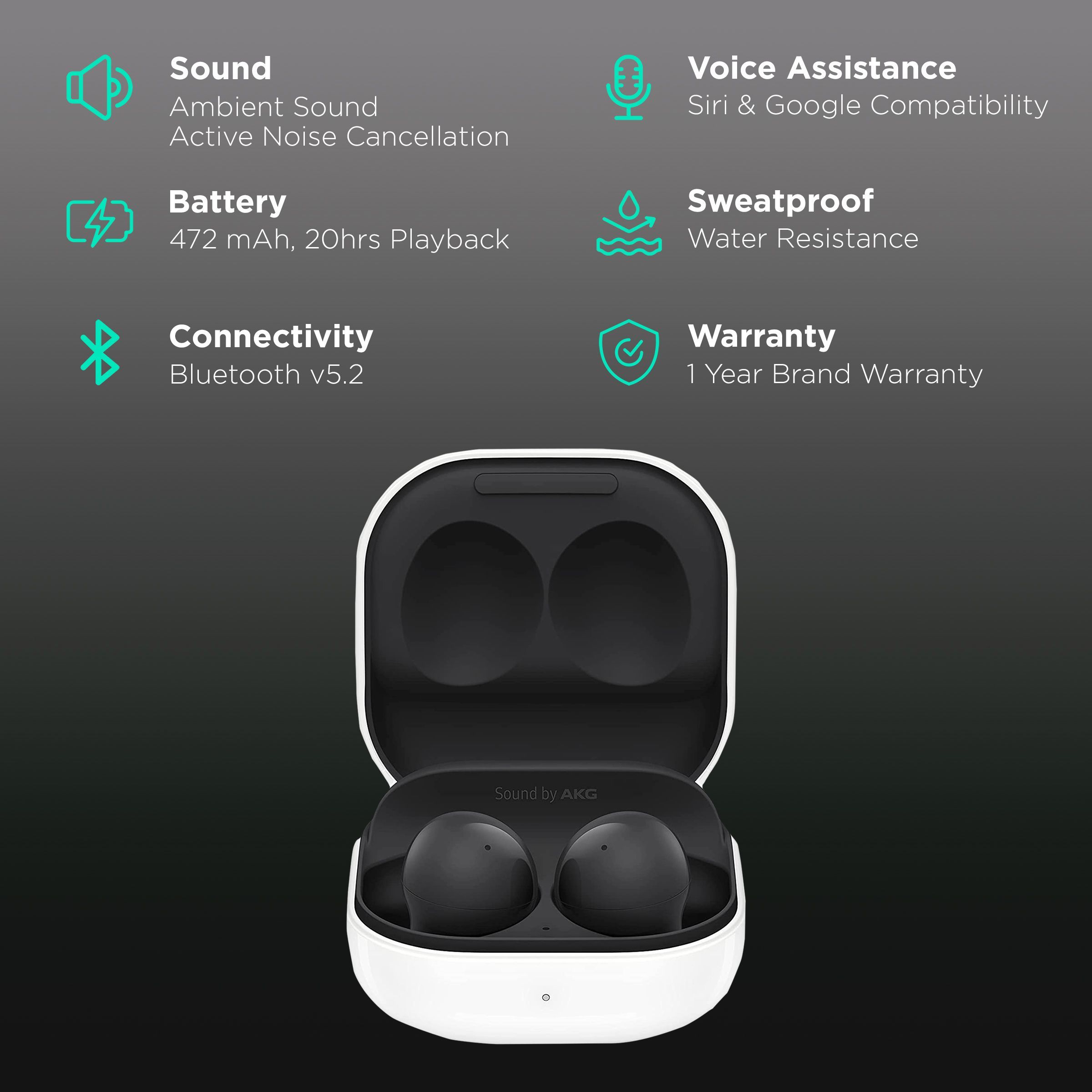 SAMSUNG Galaxy Buds2 SM-R177NZKAINU TWS Earbuds with Active Noise Cancellation (Touch Sensor, 20 Hours Playtime, Graphite)_2