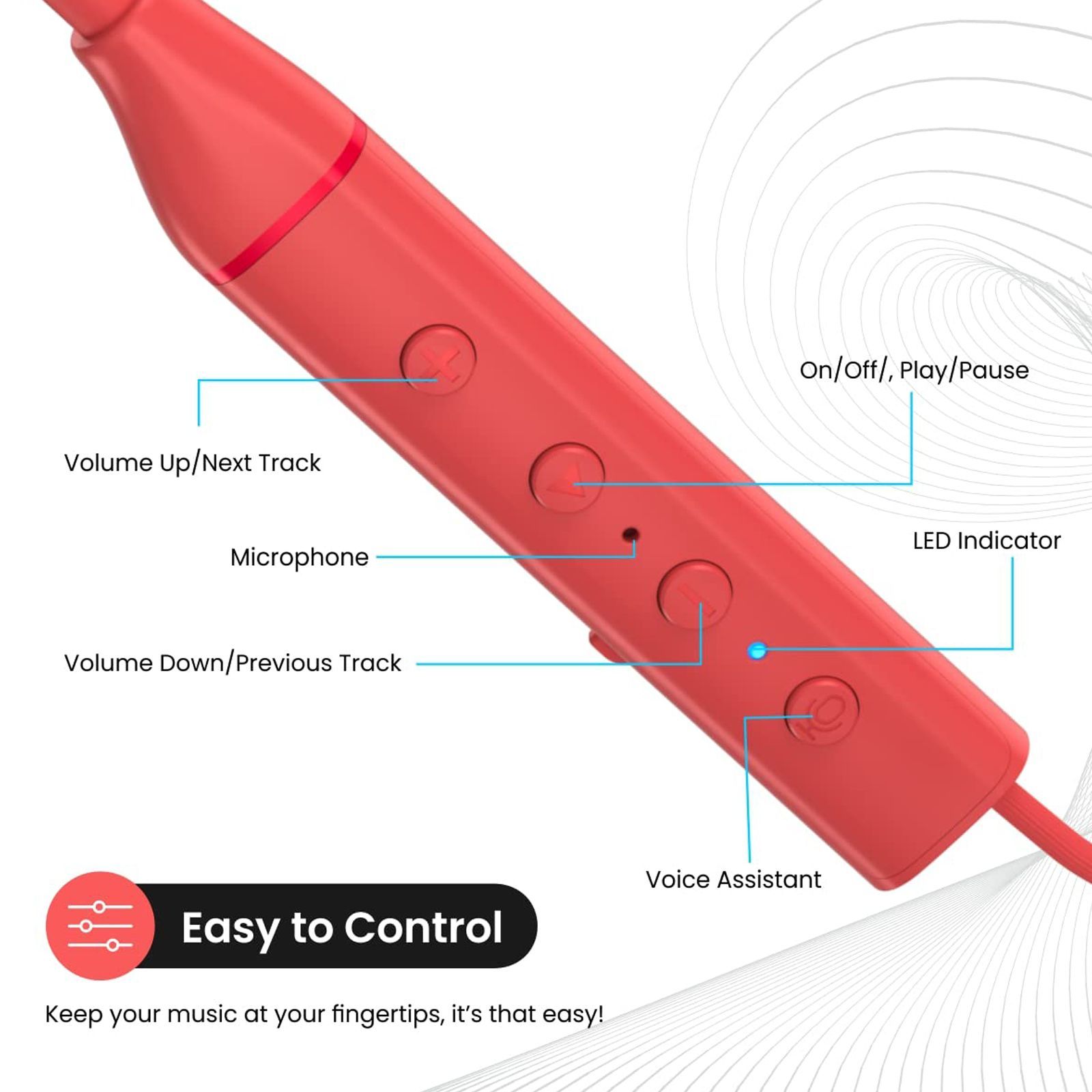 PORTRONICS Harmonics 400 In-Ear Wireless Earphone with Mic (Bluetooth 5.1, Hi-Fidelity Sound, Red) PORTRONICS Harmonics 400 In-Ear Wireless Earphone with Mic (Bluetooth 5.1, Hi-Fidelity Sound, Red)_5