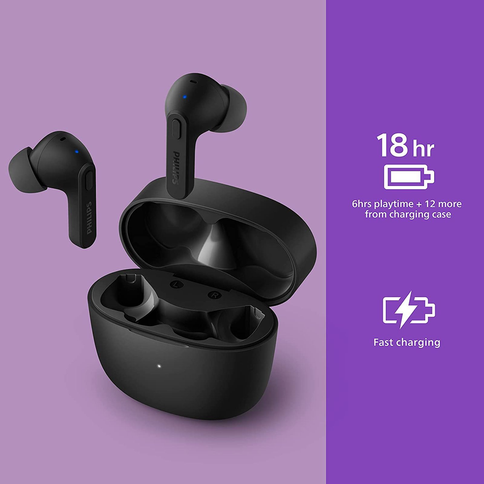 PHILIPS TAT2206BK/00 TWS Earbuds with Noise Isolation (IPX4 Sweat & Water Resistant, 18 Hours Playback, Black)_5