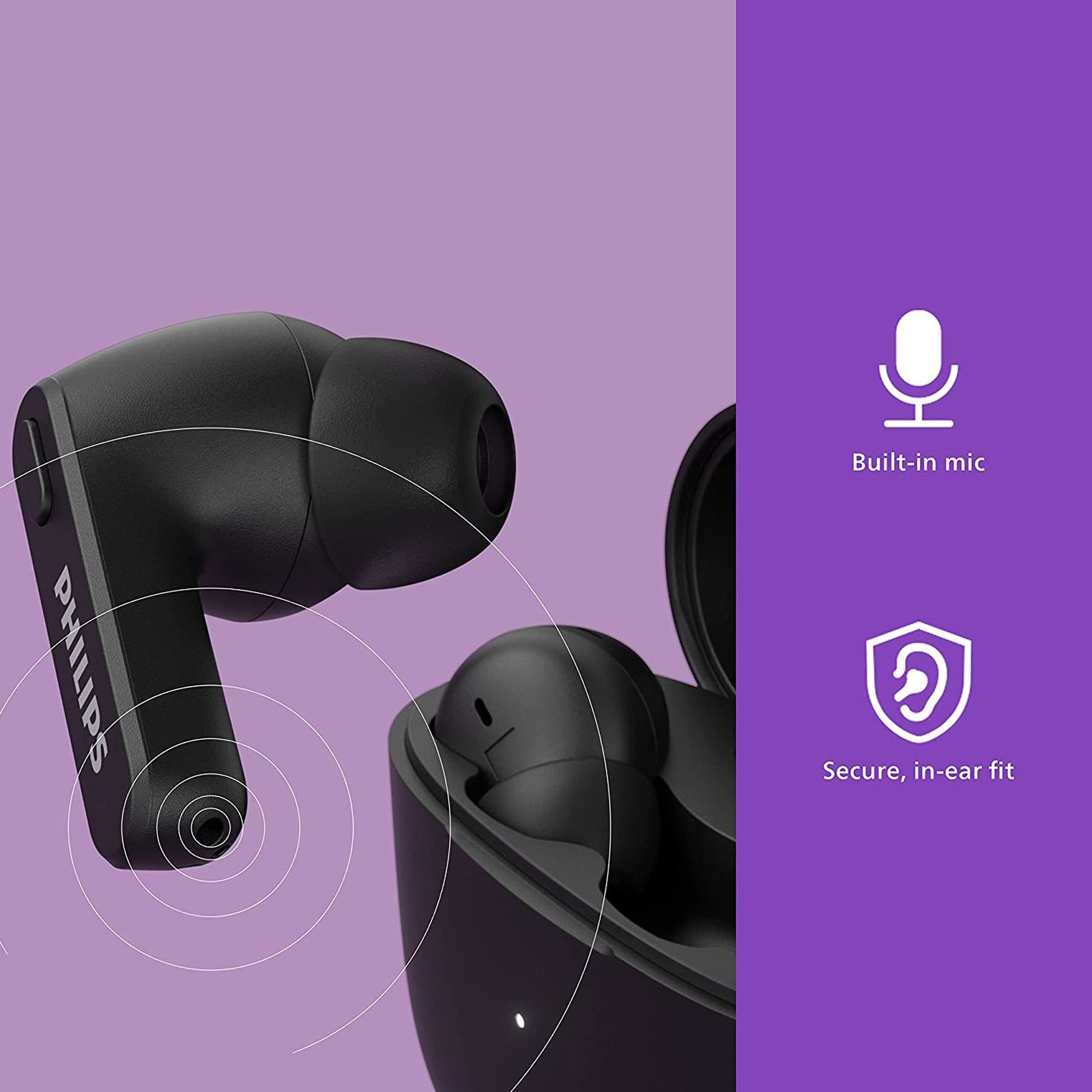 PHILIPS TAT2206BK/00 TWS Earbuds with Noise Isolation (IPX4 Sweat & Water Resistant, 18 Hours Playback, Black)_4