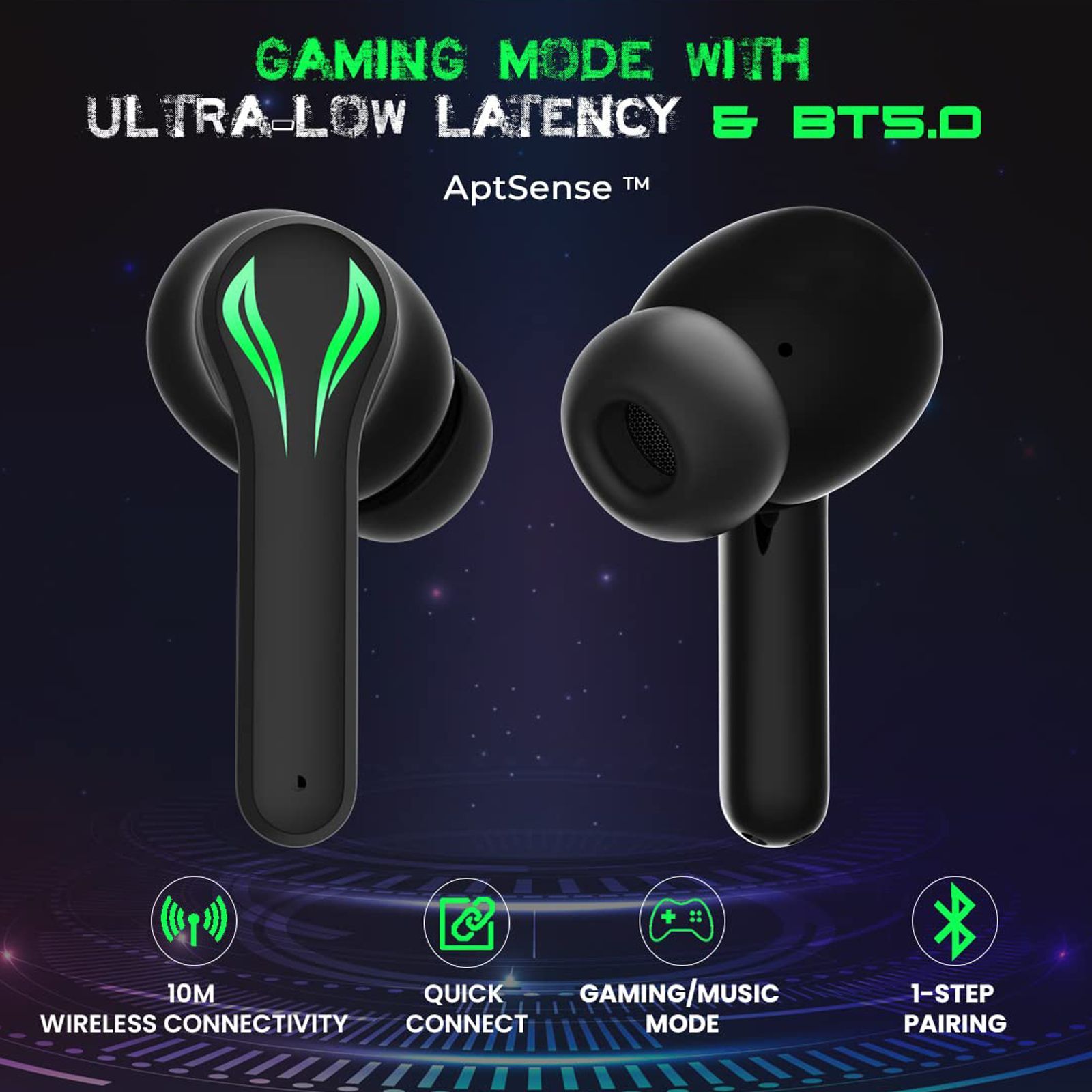 pTron Bassbuds Jade 140318089 TWS Earbuds with Passive Noise Cancellation (IPX4 Sweat & Water Resistant, 120 Hours Playback, Black)_5
