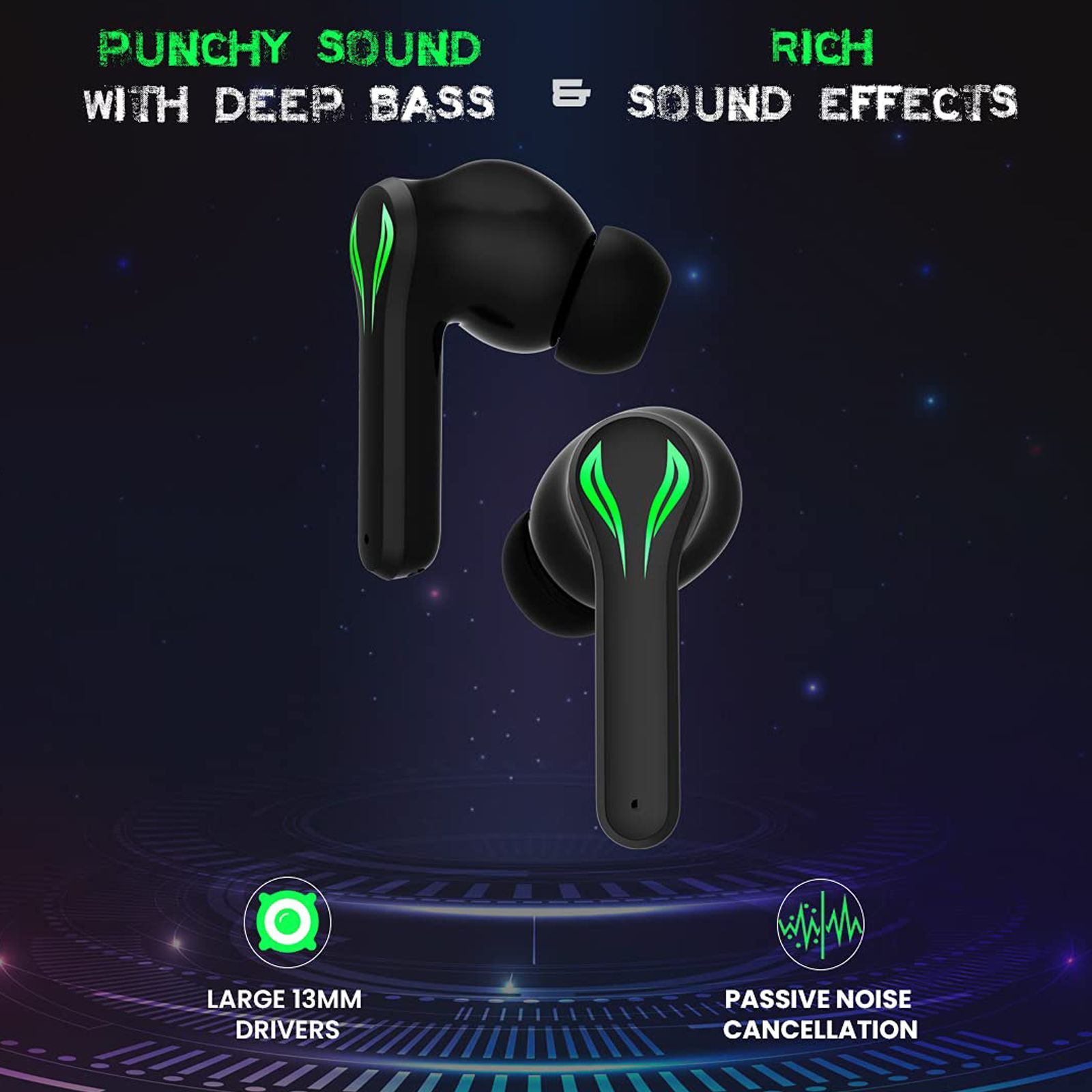 pTron Bassbuds Jade 140318089 TWS Earbuds with Passive Noise Cancellation (IPX4 Sweat & Water Resistant, 120 Hours Playback, Black)_7