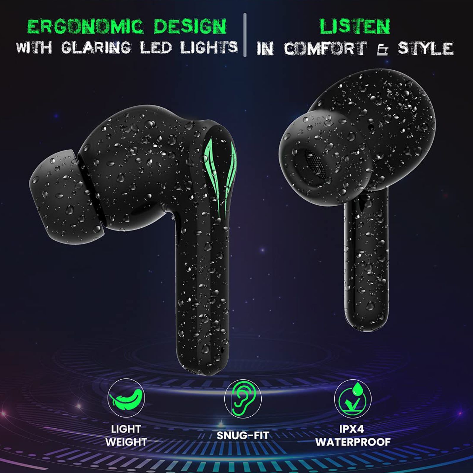 pTron Bassbuds Jade 140318089 TWS Earbuds with Passive Noise Cancellation (IPX4 Sweat & Water Resistant, 120 Hours Playback, Black)_4
