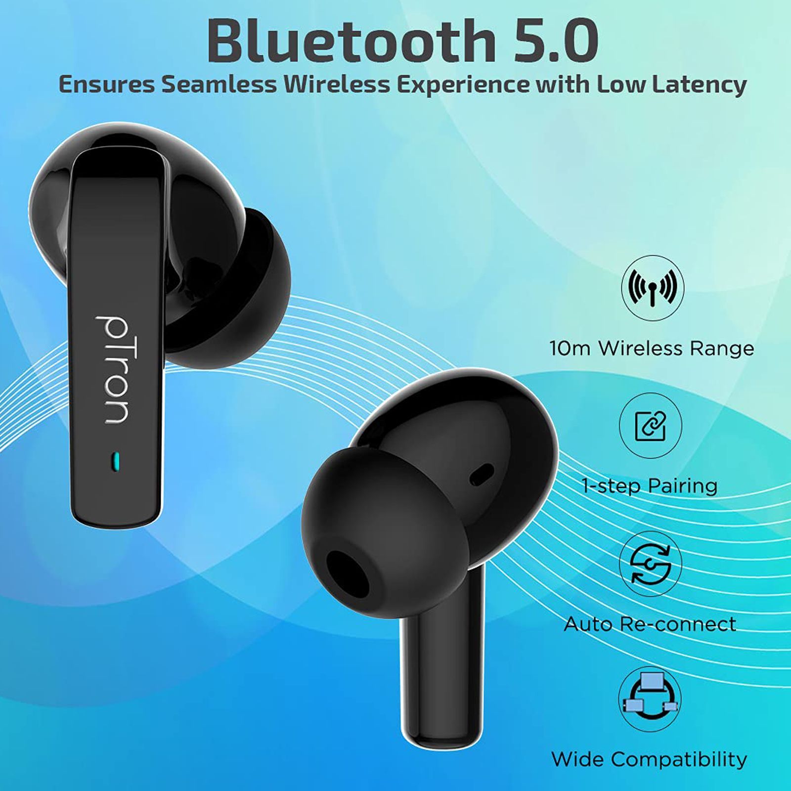 pTron Basspods 992 140318090 TWS Earbuds with Active Noise Cancellation (IPX4 Sweat & Water Resistant, 20 Hours Playback, Black) pTron Basspods 992 140318090 TWS Earbuds with Active Noise Cancellation (IPX4 Sweat & Water Resistant, 20 Hours Playback, Black)_6