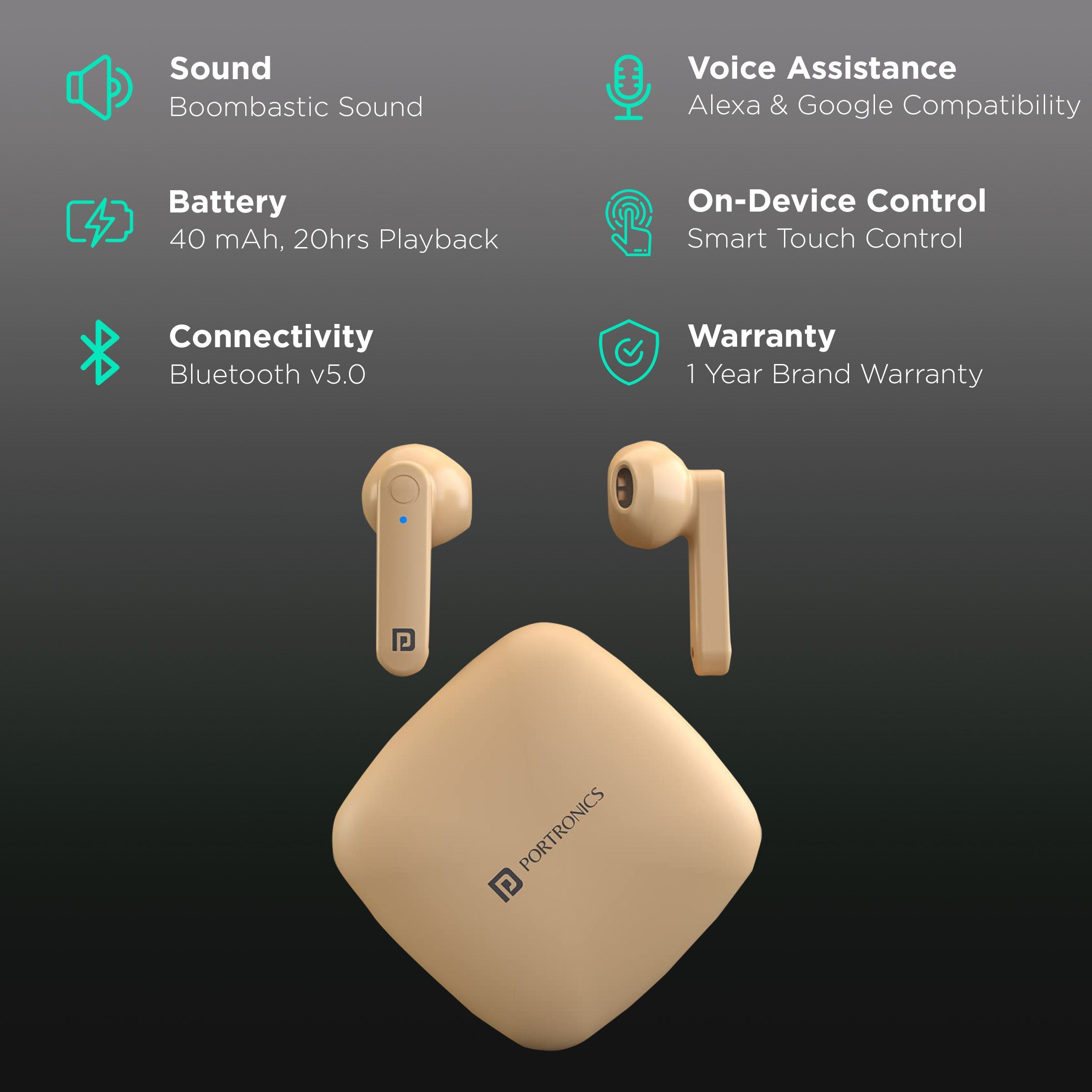 PORTRONICS Harmonics Twins S2 POR 1348 TWS Earbuds (Sweatproof & Water Resistant, 20 Hours Playback, Cream) PORTRONICS Harmonics Twins S2 POR 1348 TWS Earbuds (Sweatproof & Water Resistant, 20 Hours Playback, Cream)_2