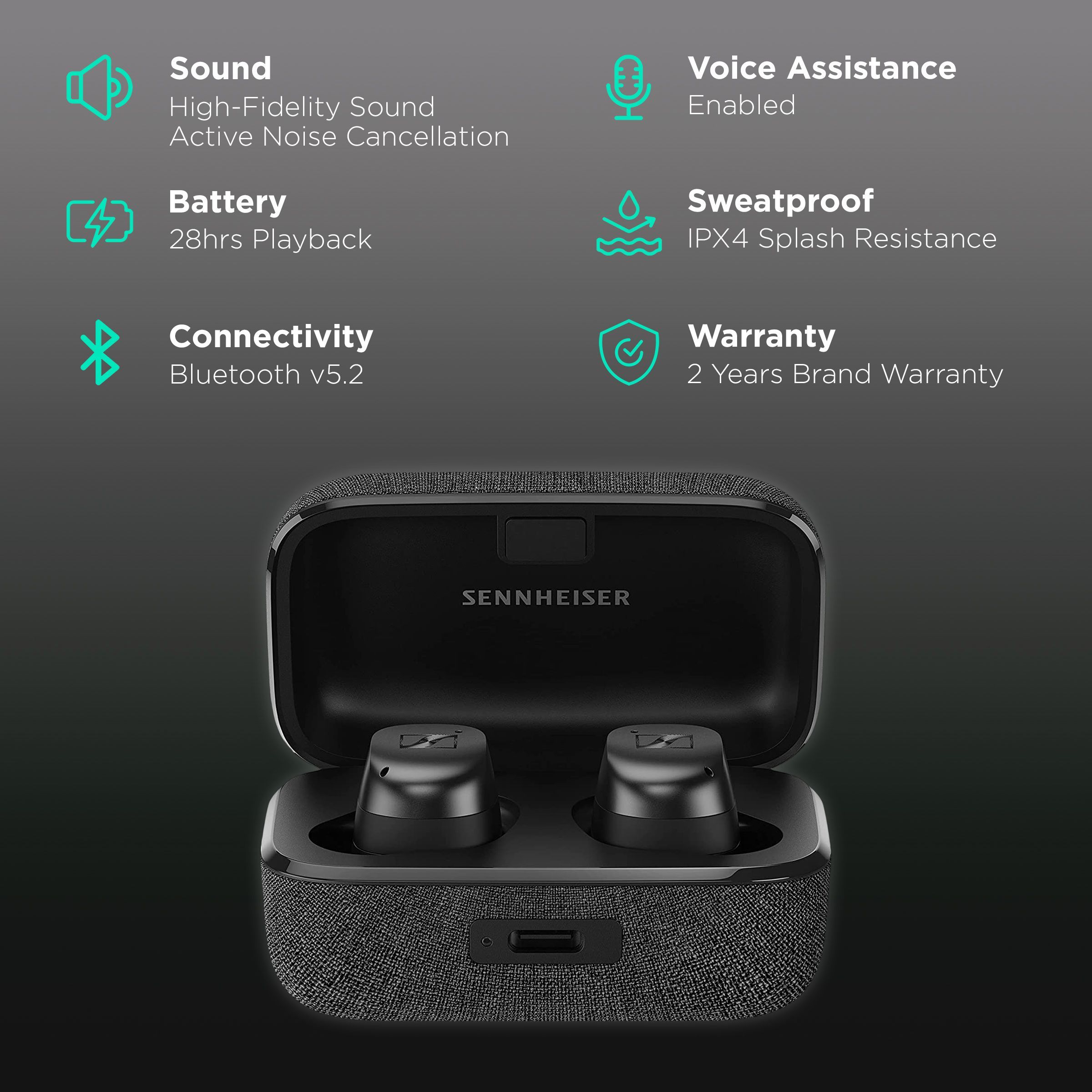 SENNHEISER MTW3 TWS Earbuds with Active Noise Cancellation (IPX4 Splash Resistant, 28 Hours Playback, Graphite)_2
