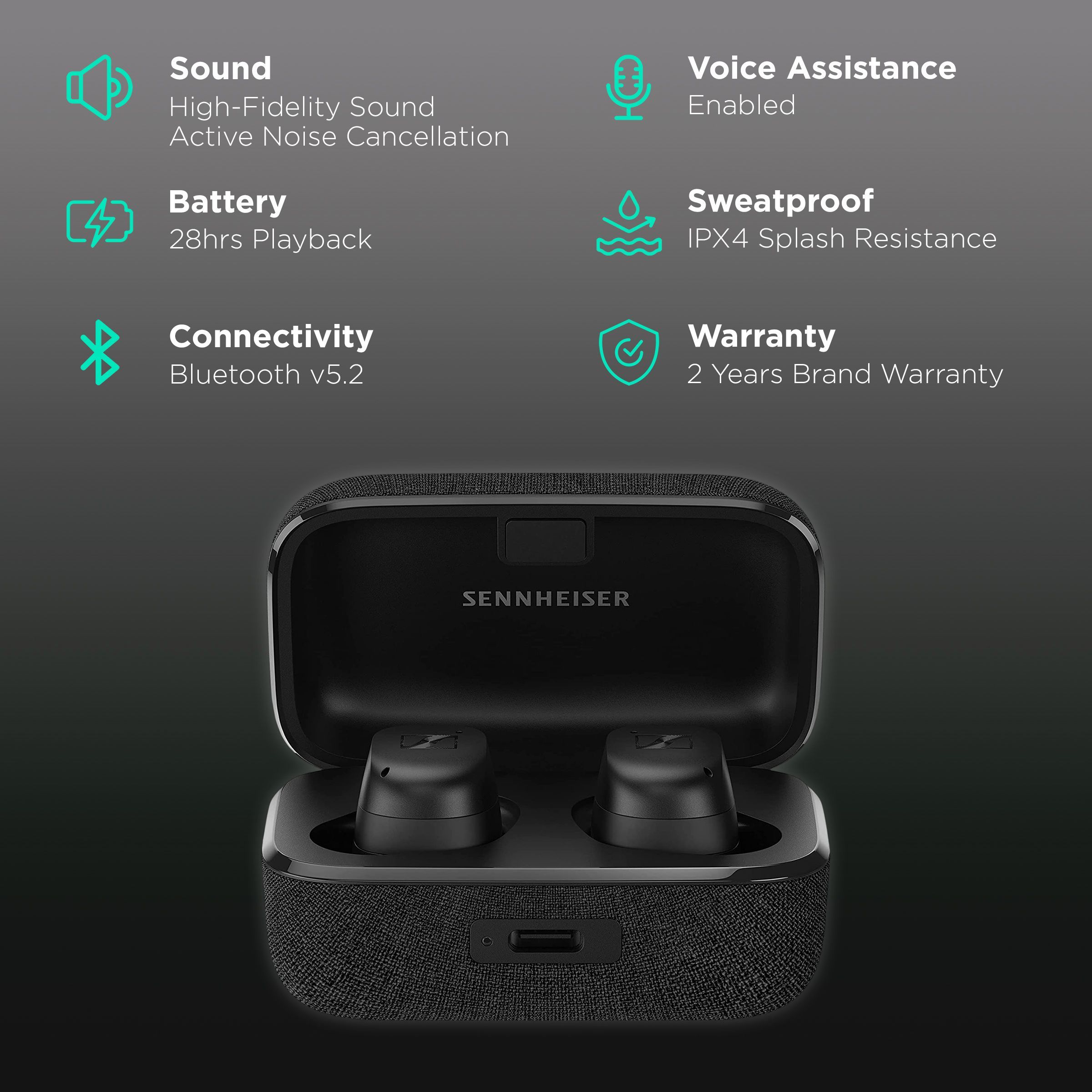 SENNHEISER MTW3 TWS Earbuds with Active Noise Cancellation (IPX4 Splash Resistant, 28 Hours Playback, Black)_2