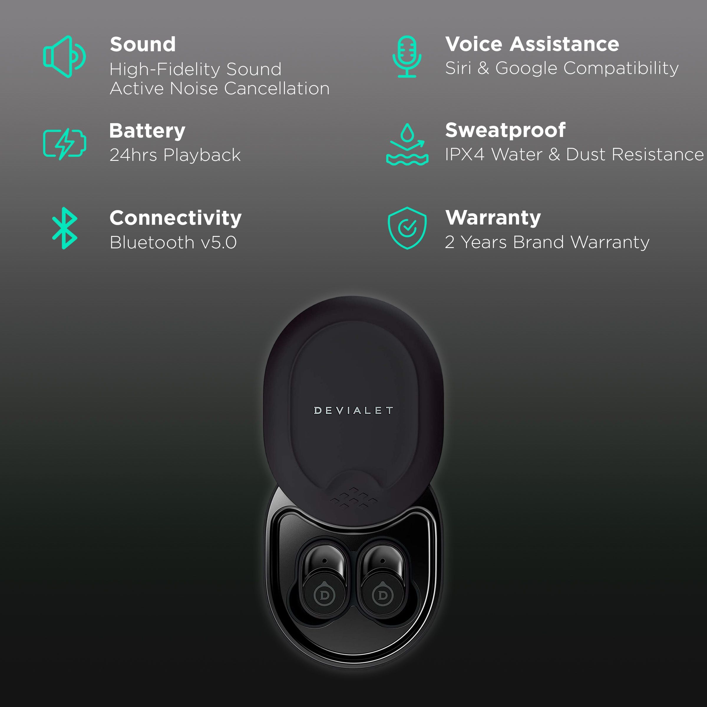 DEVIALET Gemini GMTWS TWS Earbuds with Active Noise Cancellation (IPX4 Water & Dust Resistant, 24 Hours Playback, Matte Black)_2