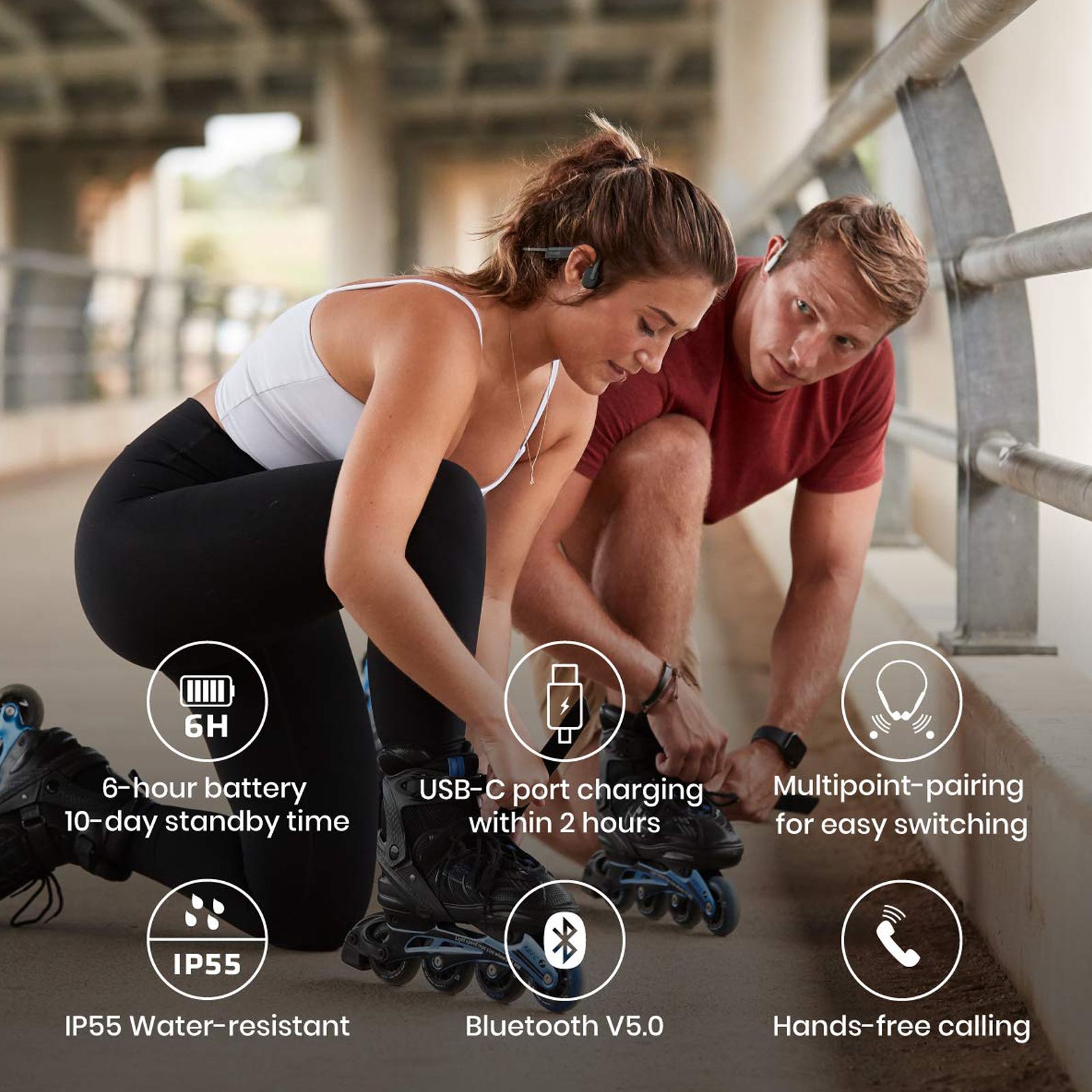 AfterShokz OpenMove Bone Conduction Bluetooth Headphone with Noise Isolation (IP55 Water Resistant, Deep Bass, Grey)_6