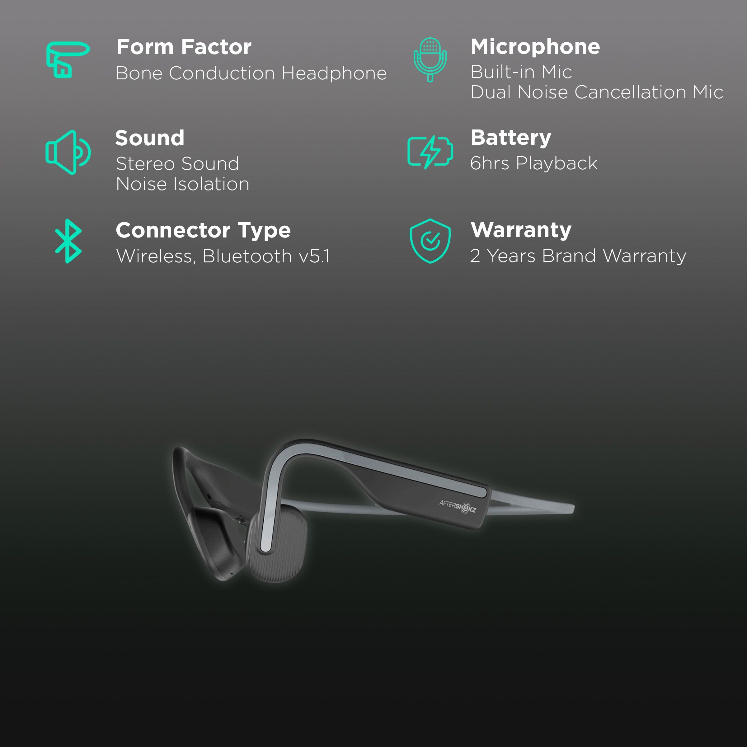 AfterShokz OpenMove Bone Conduction Bluetooth Headphone with Noise Isolation (IP55 Water Resistant, Deep Bass, Grey)_2