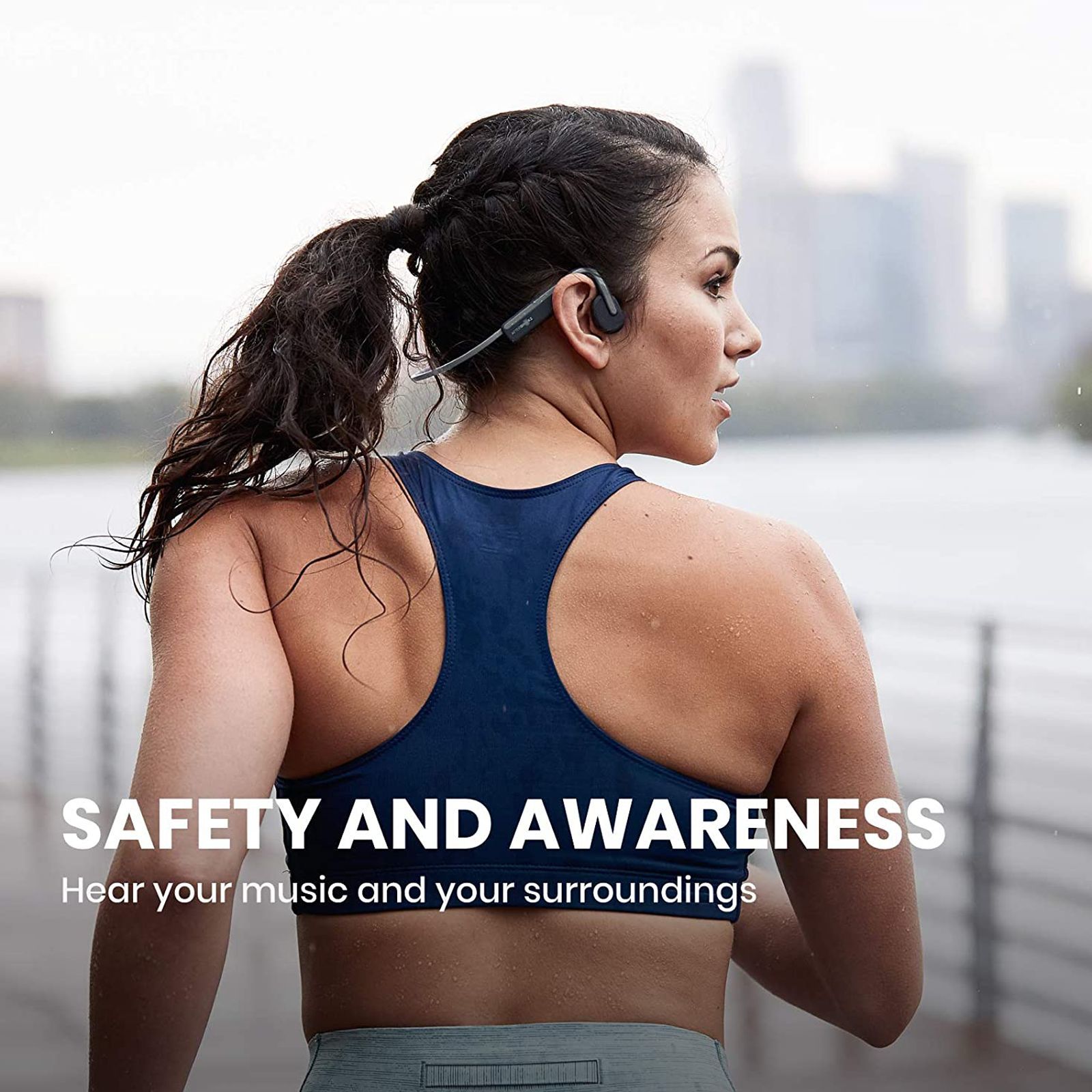 AfterShokz OpenMove Bone Conduction Bluetooth Headphone with Noise Isolation (IP55 Water Resistant, Deep Bass, Grey)_3