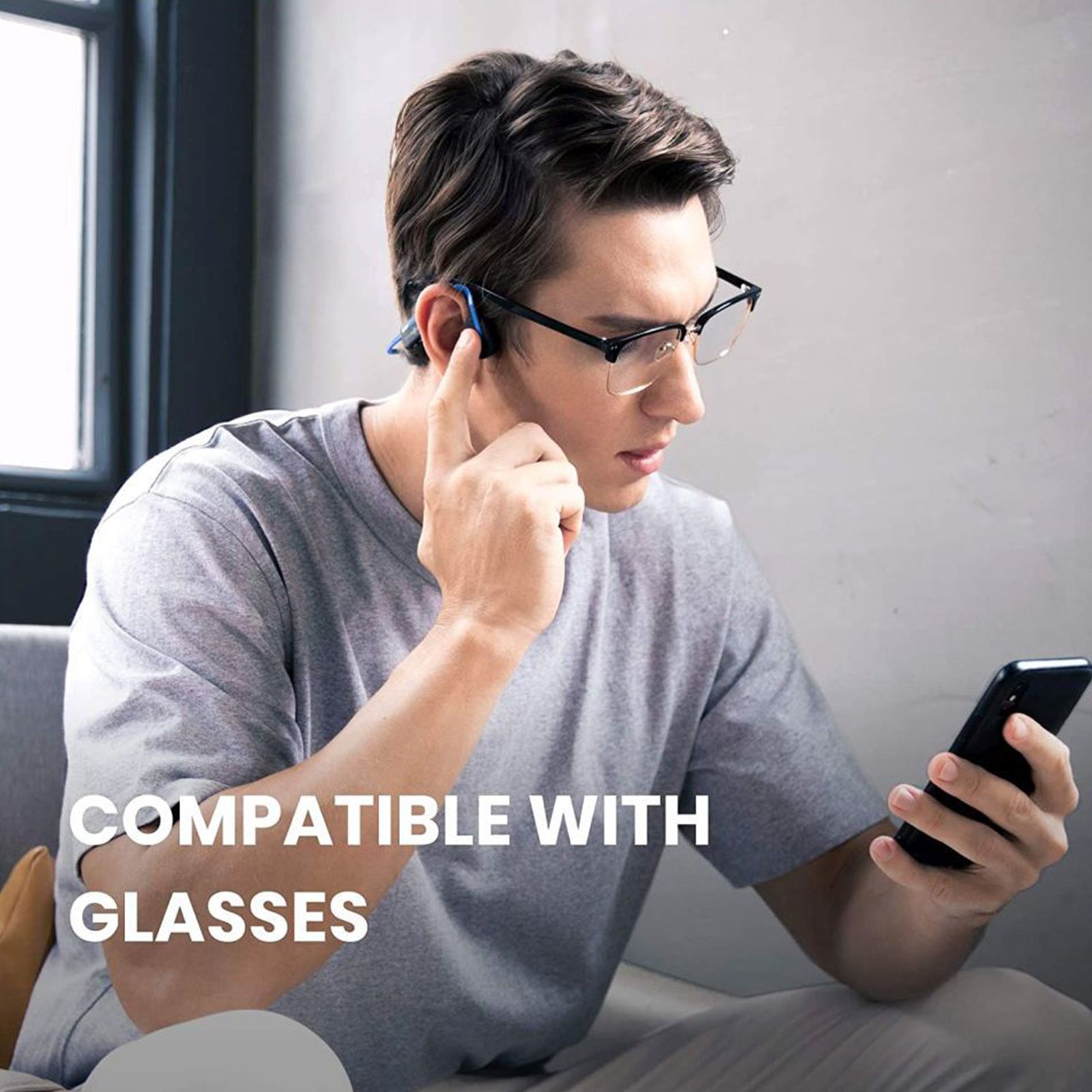 AfterShokz OpenMove Bone Conduction Bluetooth Headphone with Noise Isolation (IP55 Water Resistant, Deep Bass, Blue)_7