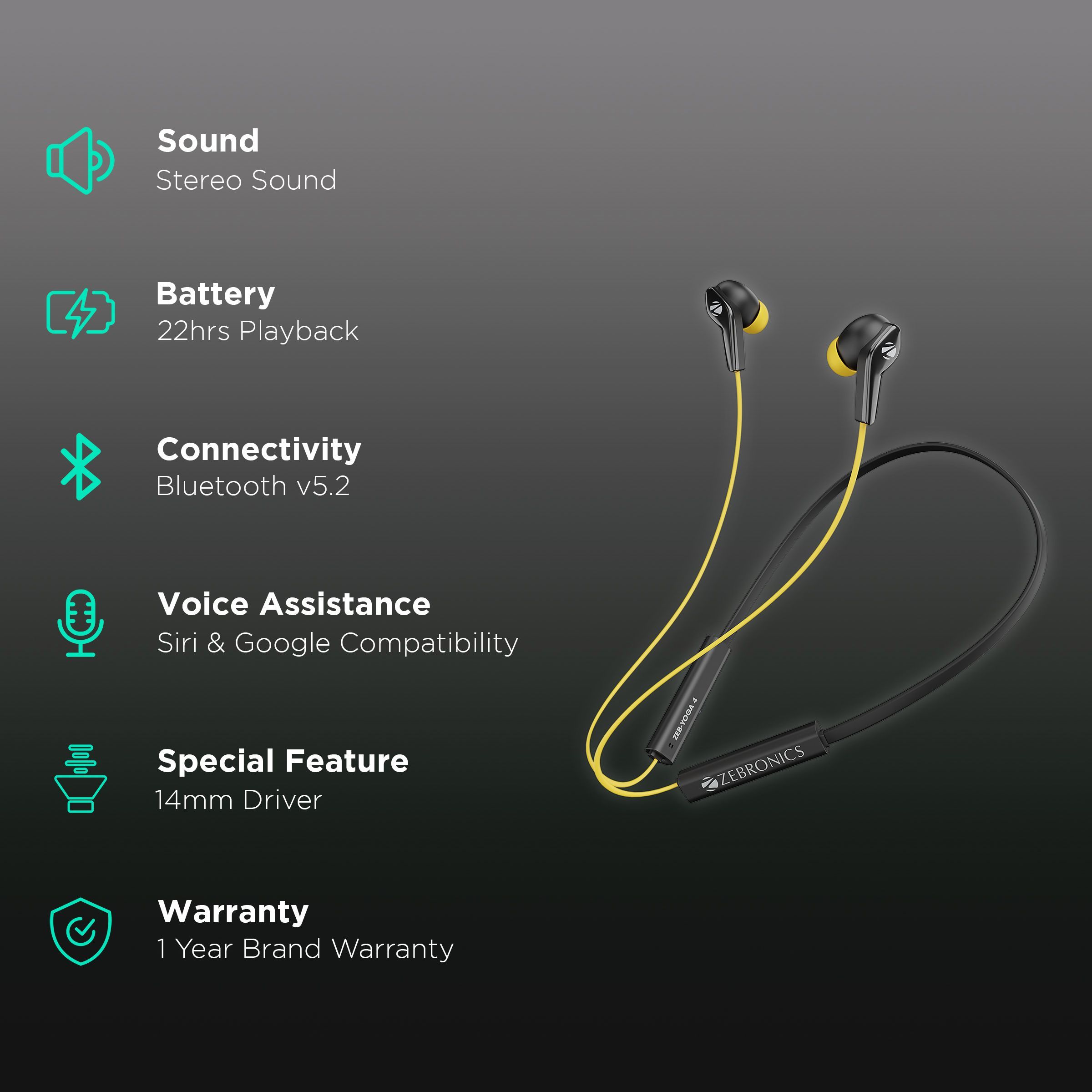 ZEBRONICS Yoga 4 In-Ear Wireless Earphone with Mic (Bluetooth 5.2, Voice Assistant Support, Black)_2