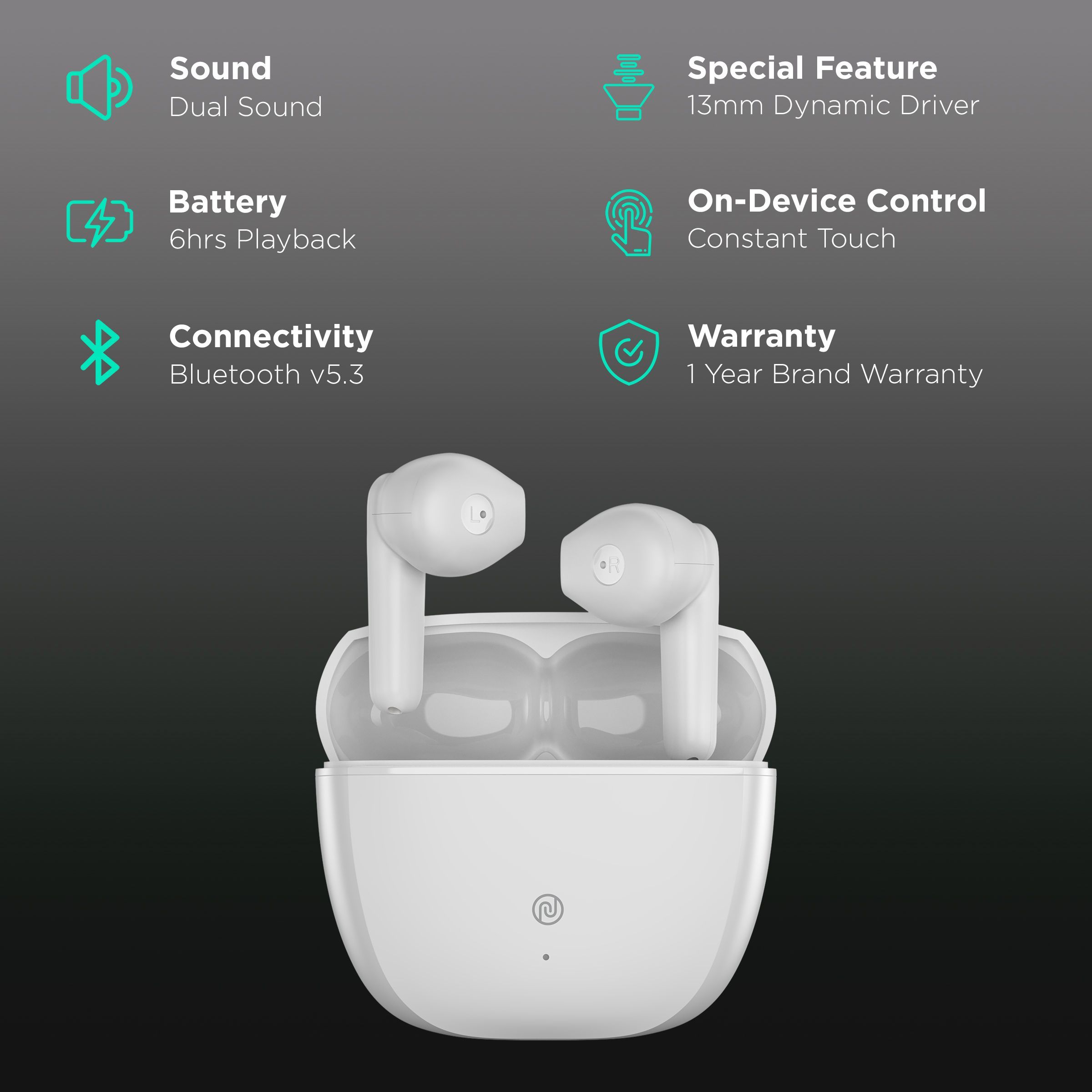 noise Buds Ace TWS Earbuds (6 Hours Playback, White)_2