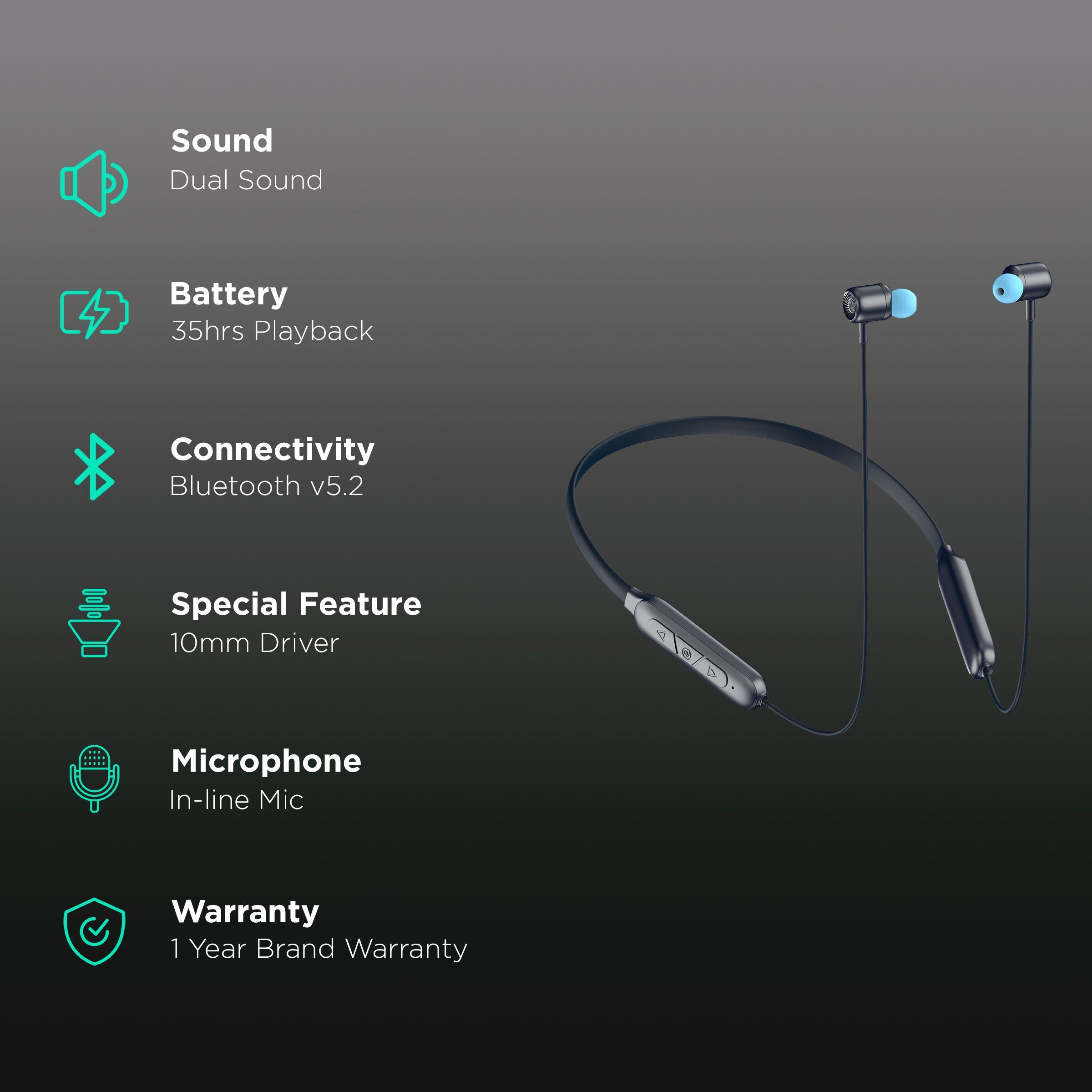 noise Bravo Neckband (35 Hours Playtime, Cyan Blue) noise Bravo Neckband (35 Hours Playtime, Cyan Blue)_2