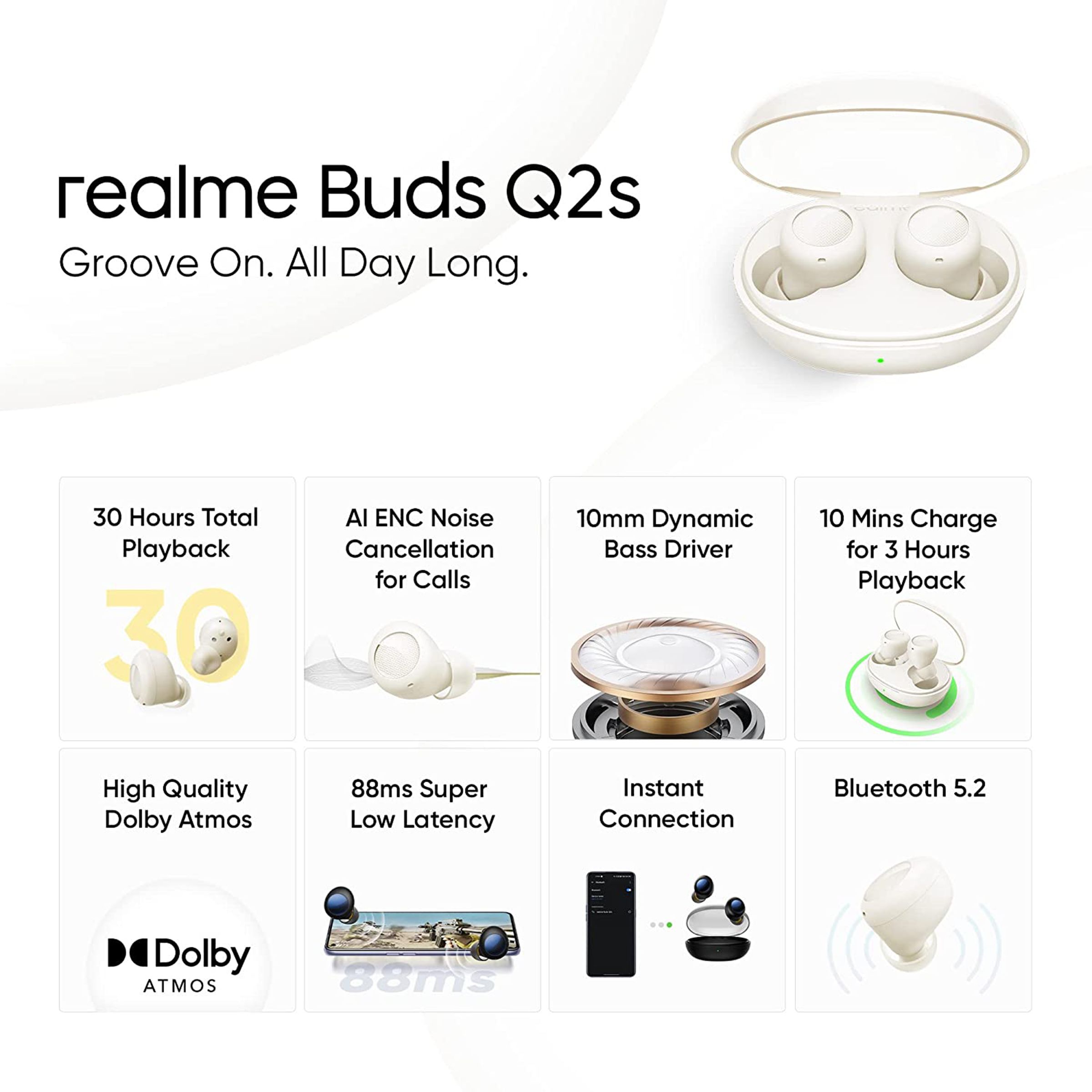 realme Buds Q2s RMA2110 TWS Earbuds with Al ENC Noise Cancellation (IPX4 Water Resistant, 30 Hours Playtime, Paper White)_6