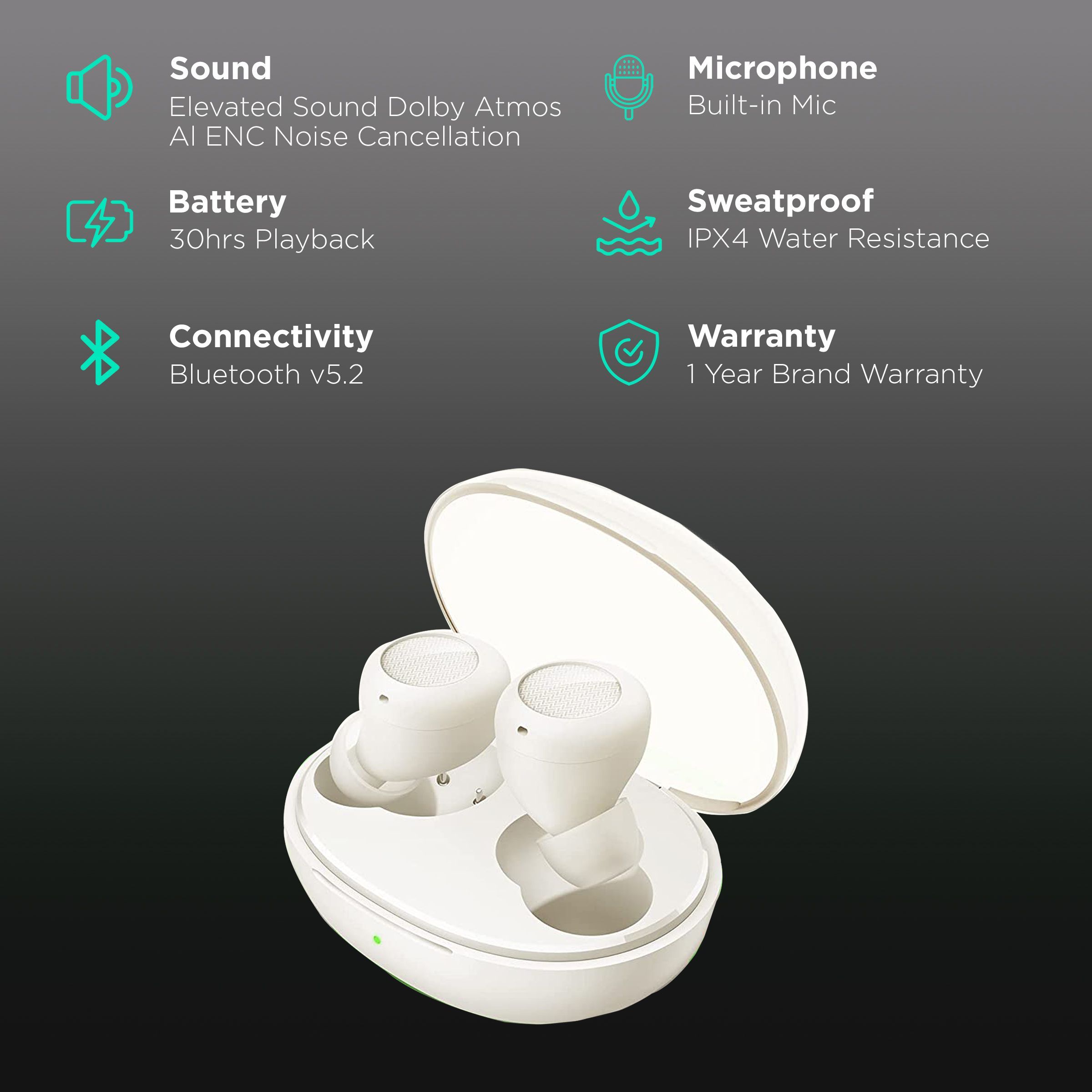 realme Buds Q2s RMA2110 TWS Earbuds with Al ENC Noise Cancellation (IPX4 Water Resistant, 30 Hours Playtime, Paper White)_2