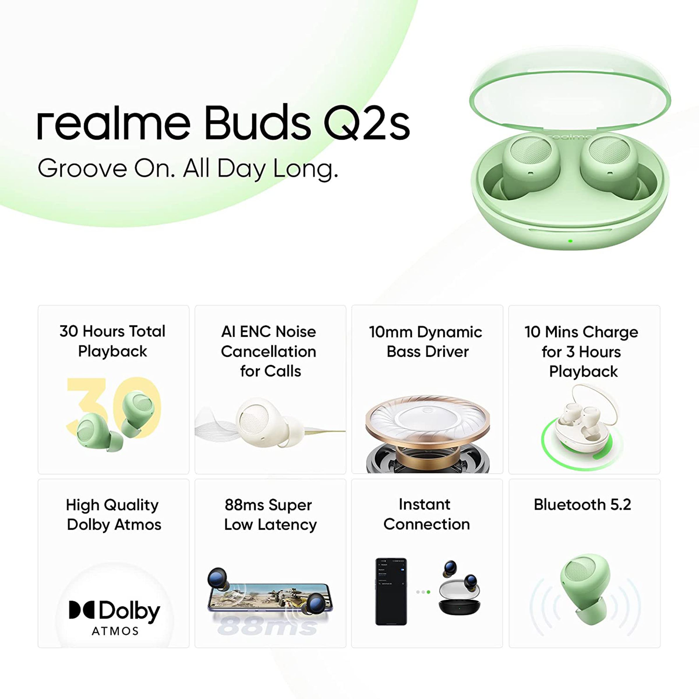 realme Buds Q2s RMA2110 TWS Earbuds with Al ENC Noise Cancellation (IPX4 Water Resistant, 30 Hours Playtime, Paper Green)_6