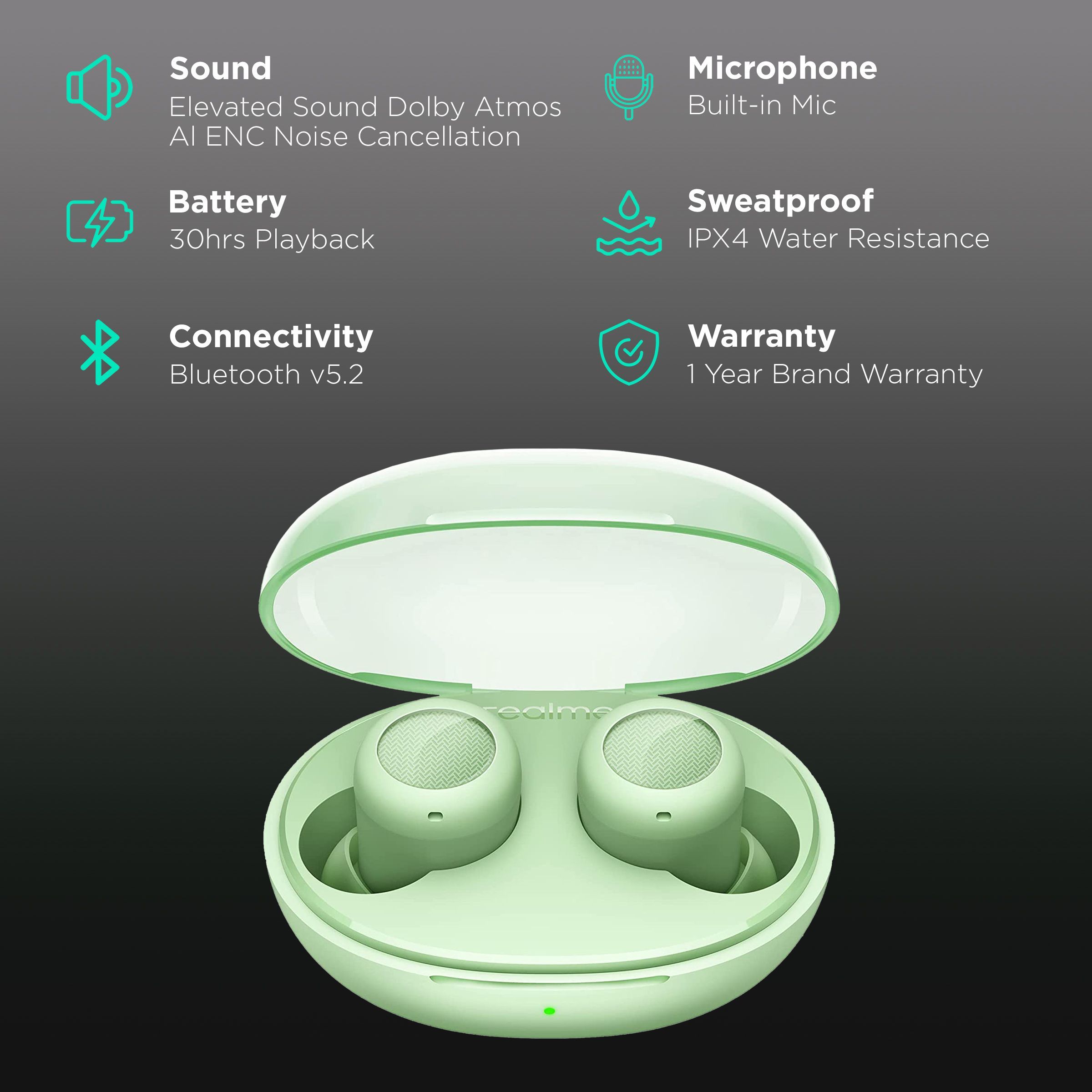 realme Buds Q2s RMA2110 TWS Earbuds with Al ENC Noise Cancellation (IPX4 Water Resistant, 30 Hours Playtime, Paper Green)_2