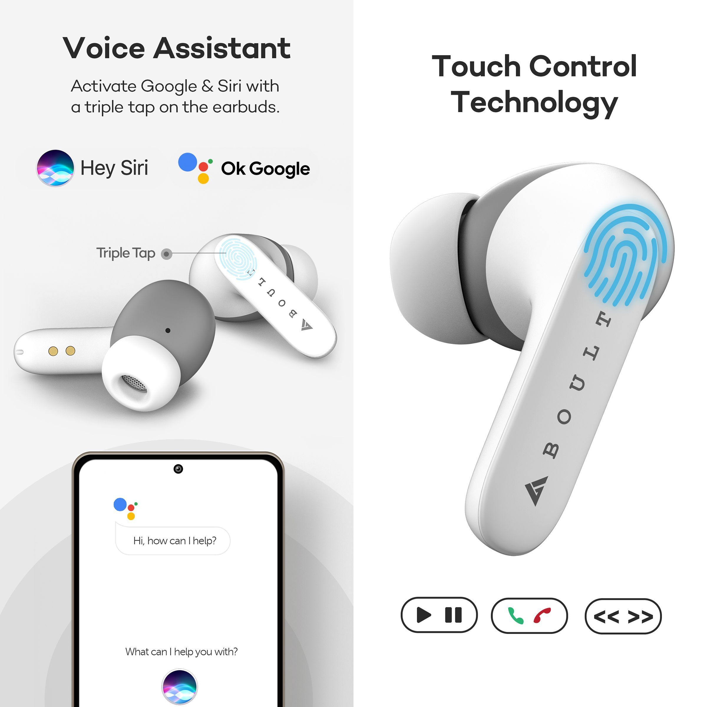 GOBOULT AirBass Y1 TWS Earbuds (IPX5 Water Resistant, Upto 40 Hours Playback, White)_7