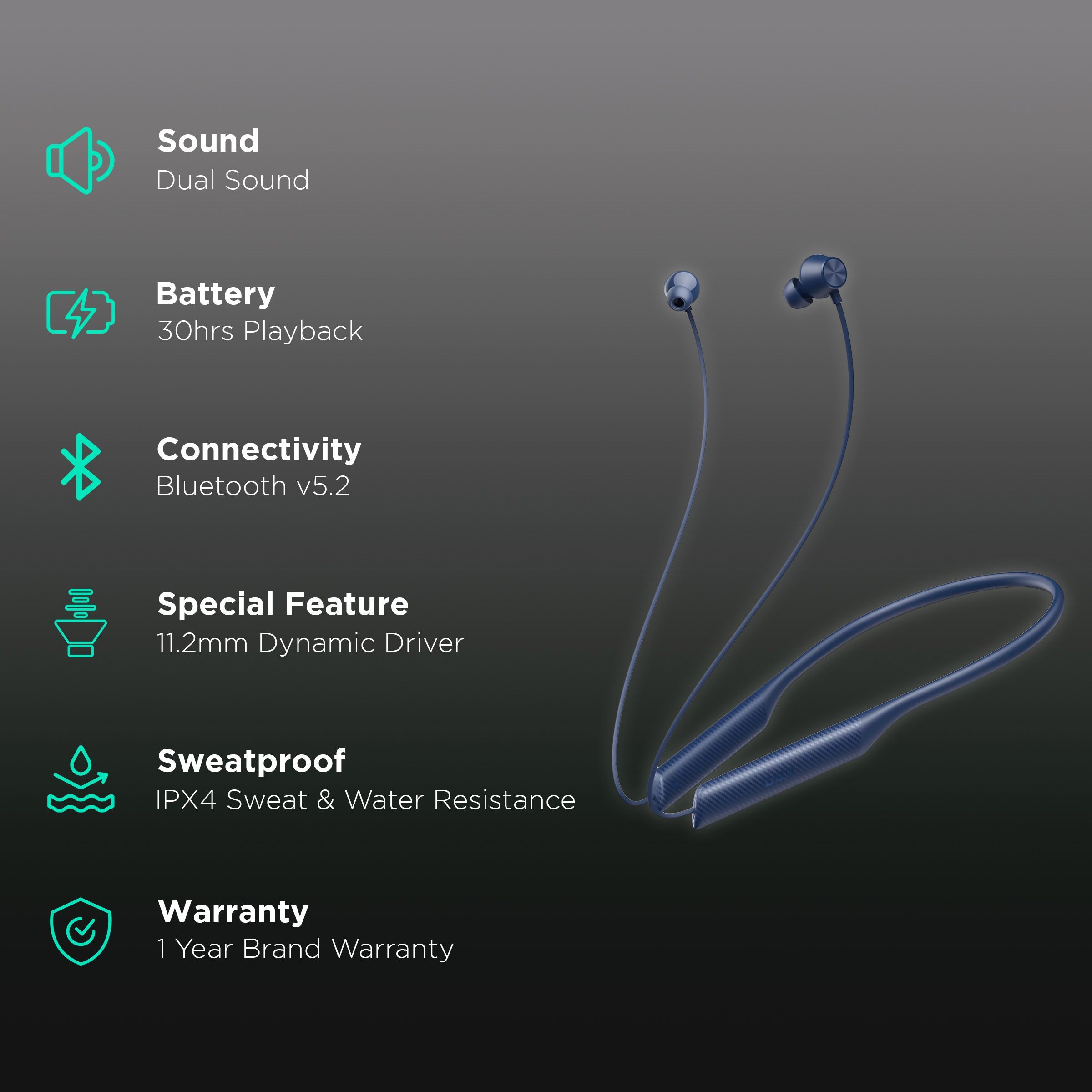 DIZO by realme TechLife Dash 790101002 Neckband with Noise Cancellation (IPX4 Water Resistant, Smart Control, Voilet Blue)_2