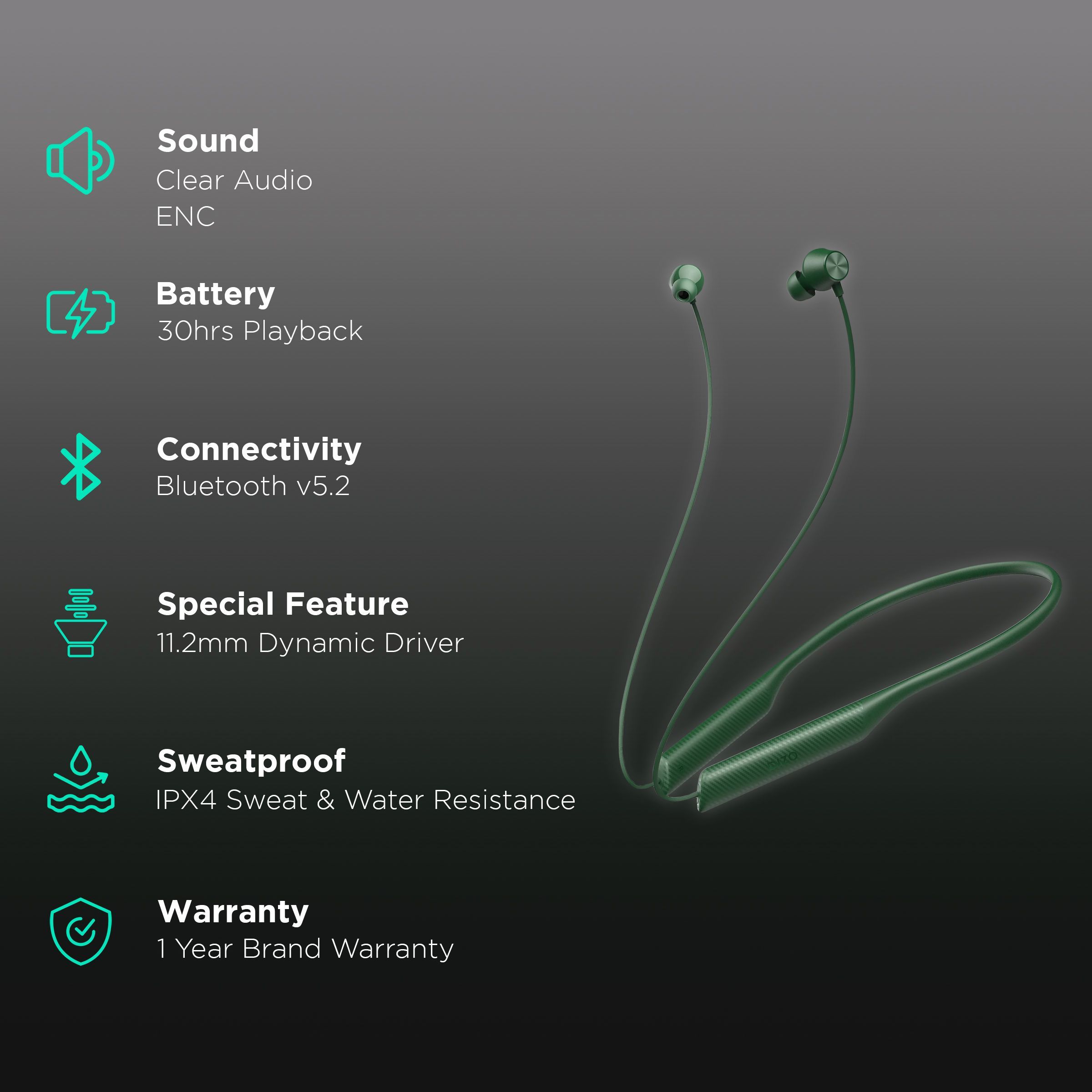 DIZO by realme TechLife Wireless Dash 790101003 Neckband with Noise Cancellation (IPX4 Water Resistant, 18 Hours Playtime, Dynamic Green)_2